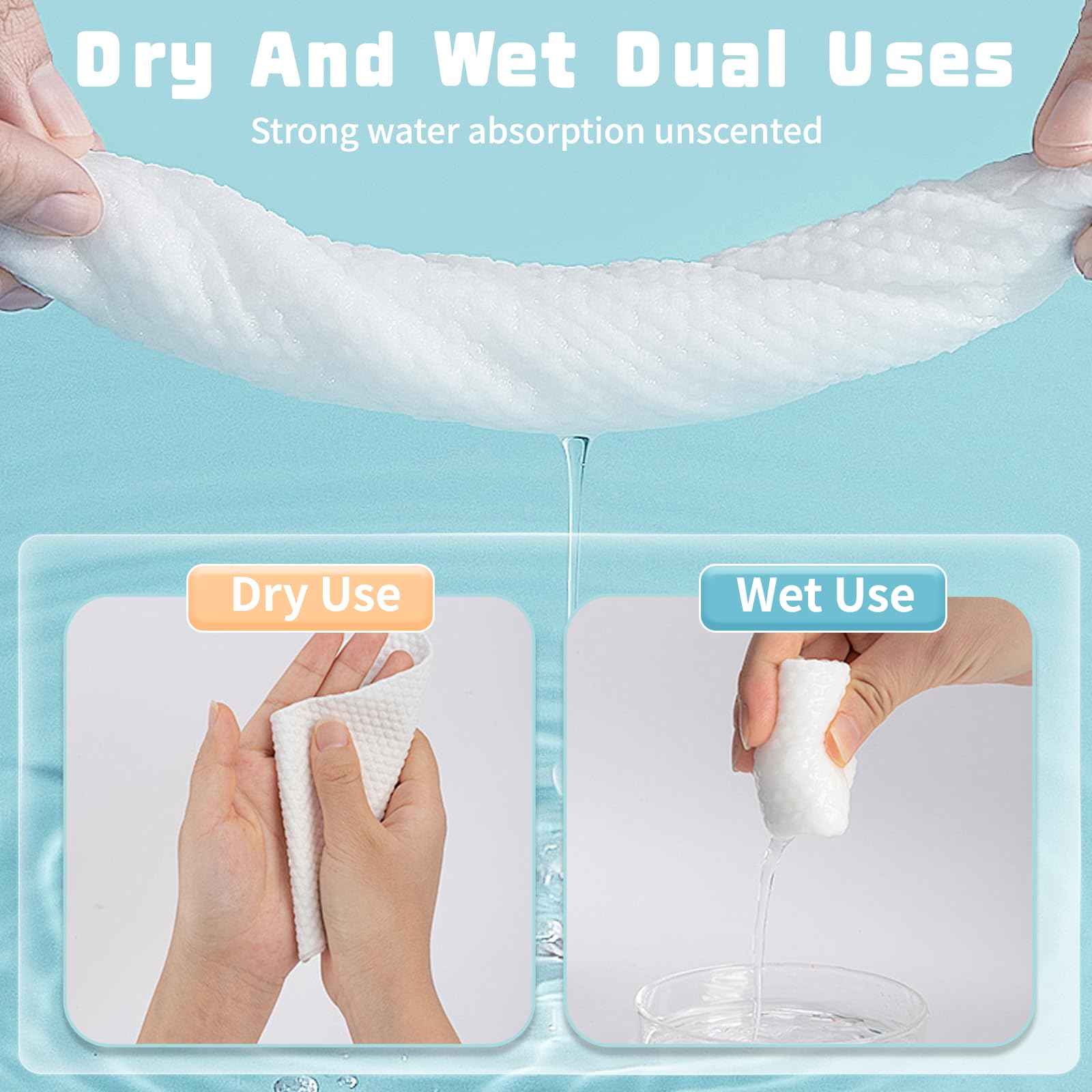 100 toallas faciales desechables, toallitas secas faciales de algodón biodegradable, paño facial súper suave y grueso, toallas faciales sin pelusa para cuidado de la piel sensible, toallitas secas