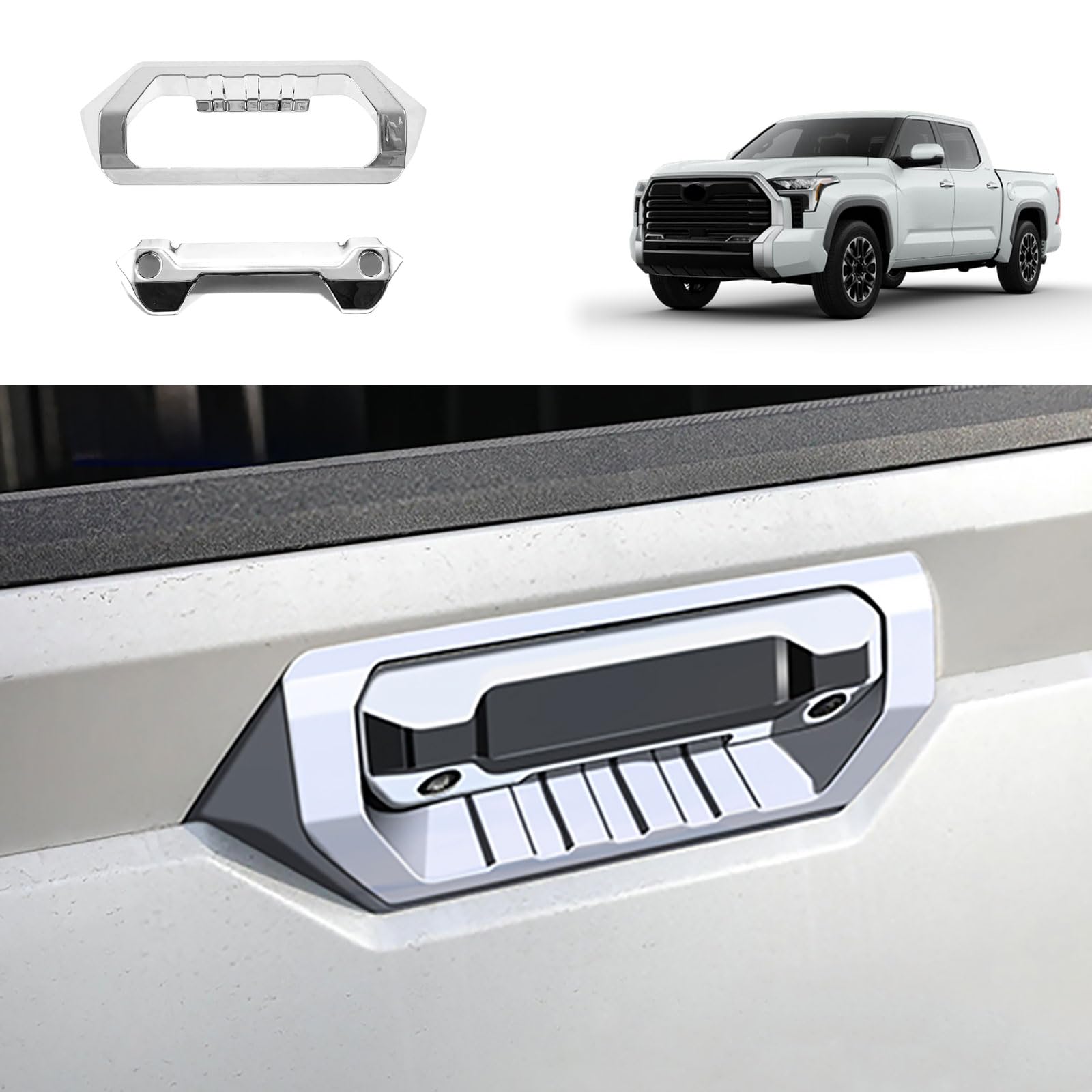 TUBAIZAI Car Accessories Compatible with Toyota Tundra 2022 2023 2024 2025 Tailgate Exterior Door Handle Trim Cover Rear Trunk Grab Handle Trims ABS