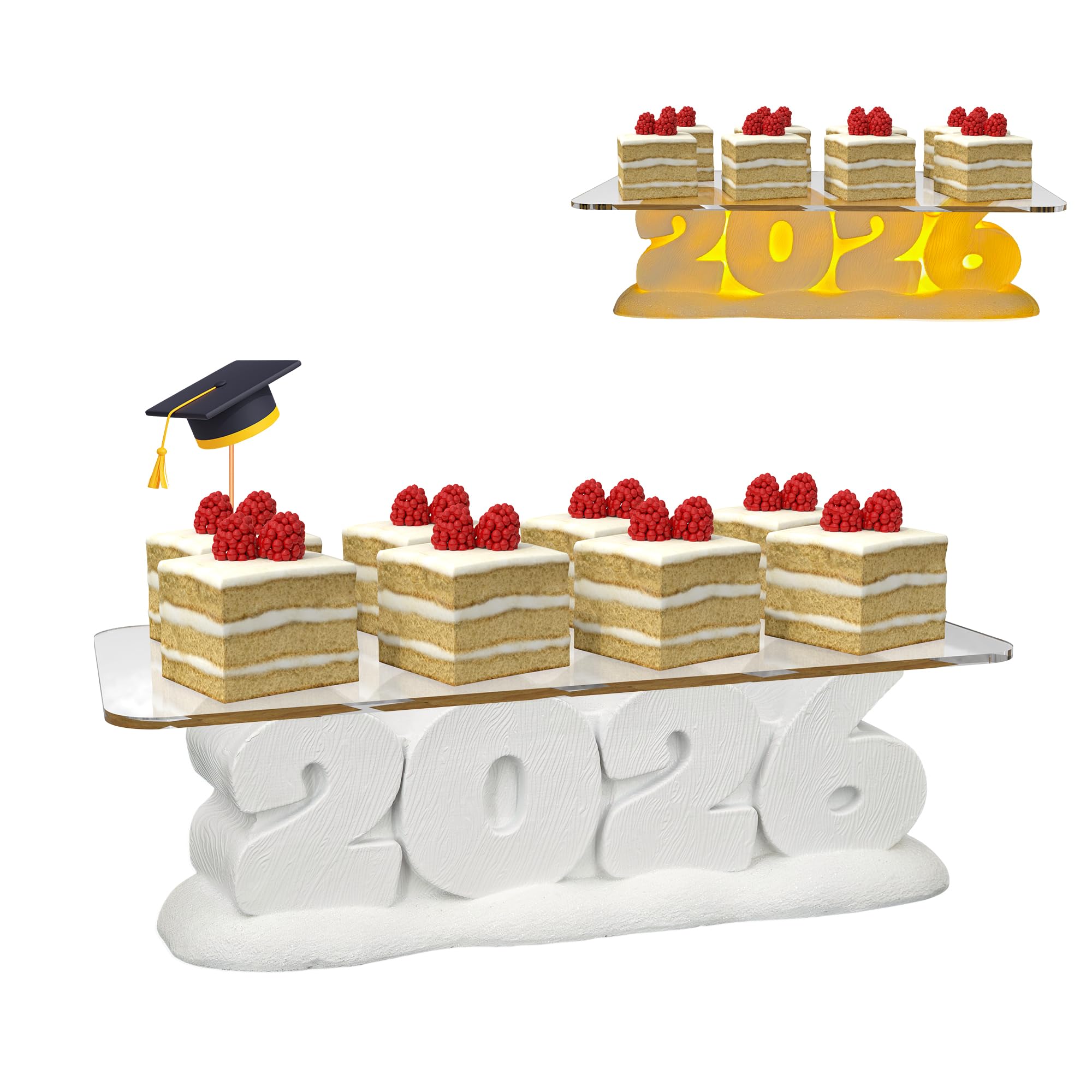 Photo 1 of RUFHVTY 2026 Graduation Decorations, Cupcake Stand with LED Light, Graduation Centerpieces for Dessert Tables, Cupcake Holder Serving Tray for Grad Party Supplies Decor (Yellow Light)
