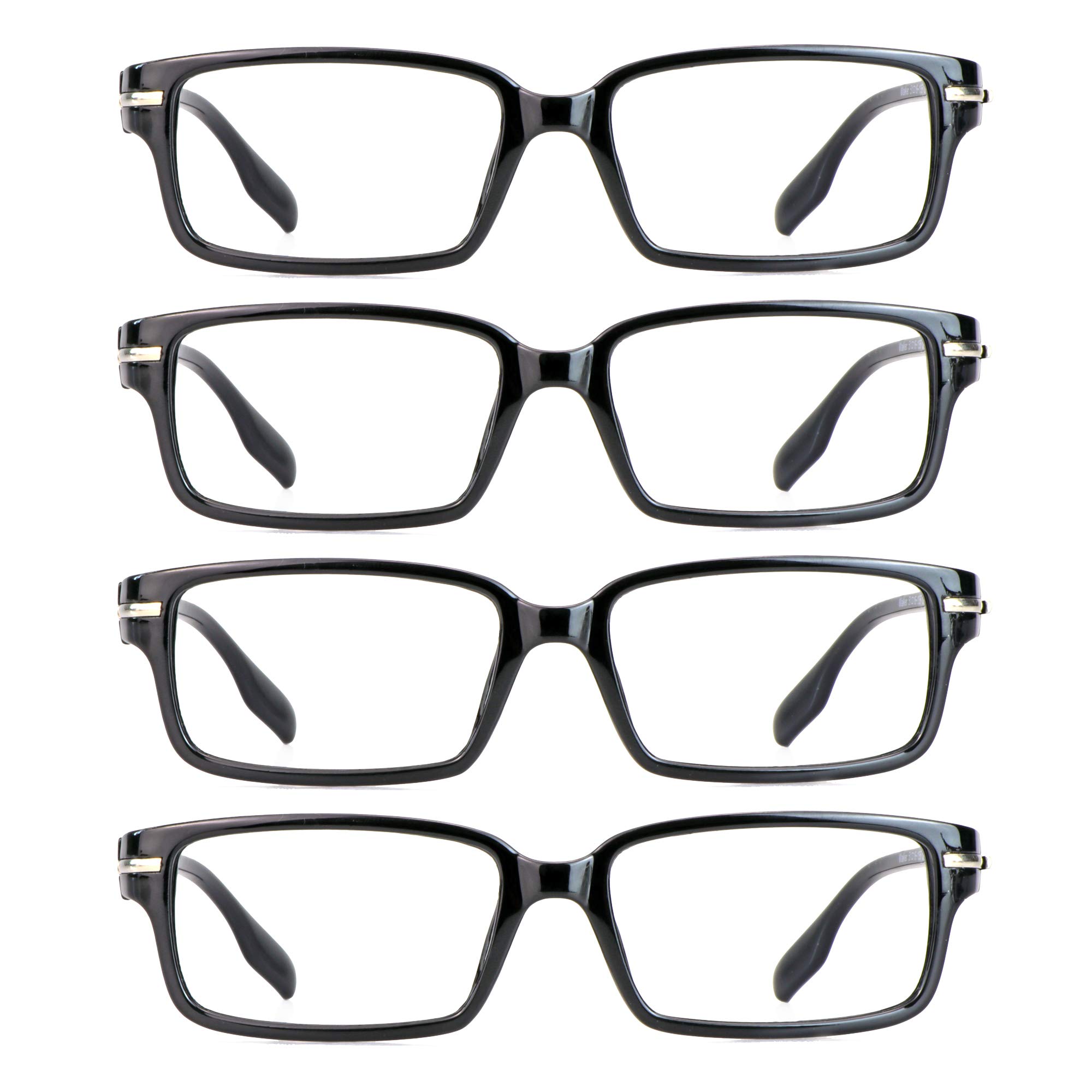 VisionGlobal 4 Pairs Blue Light Blocking Reading Glasses, Computer Glasses Women and Men, Fashion Rectangle Eyewear Frame