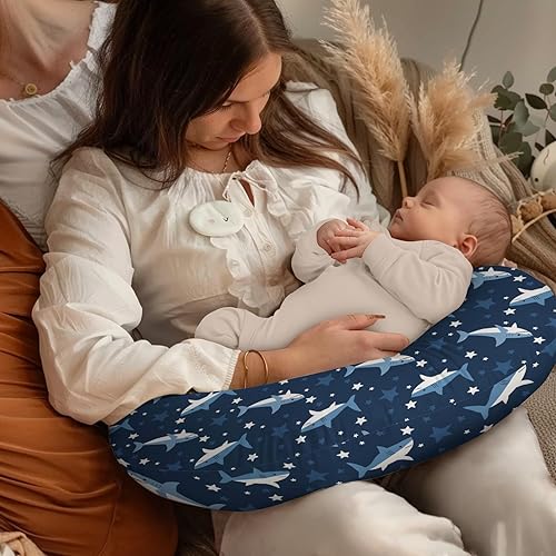 Miniatura 5 de Funda de almohada de lactancia con diseño de animales del océano, tiburones y estrellas, unisex, extraíble, para bebés, niñas, niños, recién