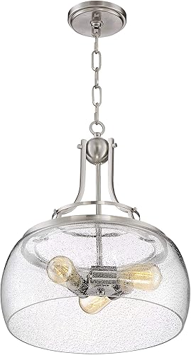 Miniatura 6 de Franklin Iron Works Charleston - Lámpara colgante de níquel satinado de 16 pulgadas de ancho, rústico de casa de campo, de vidrio transparente, con