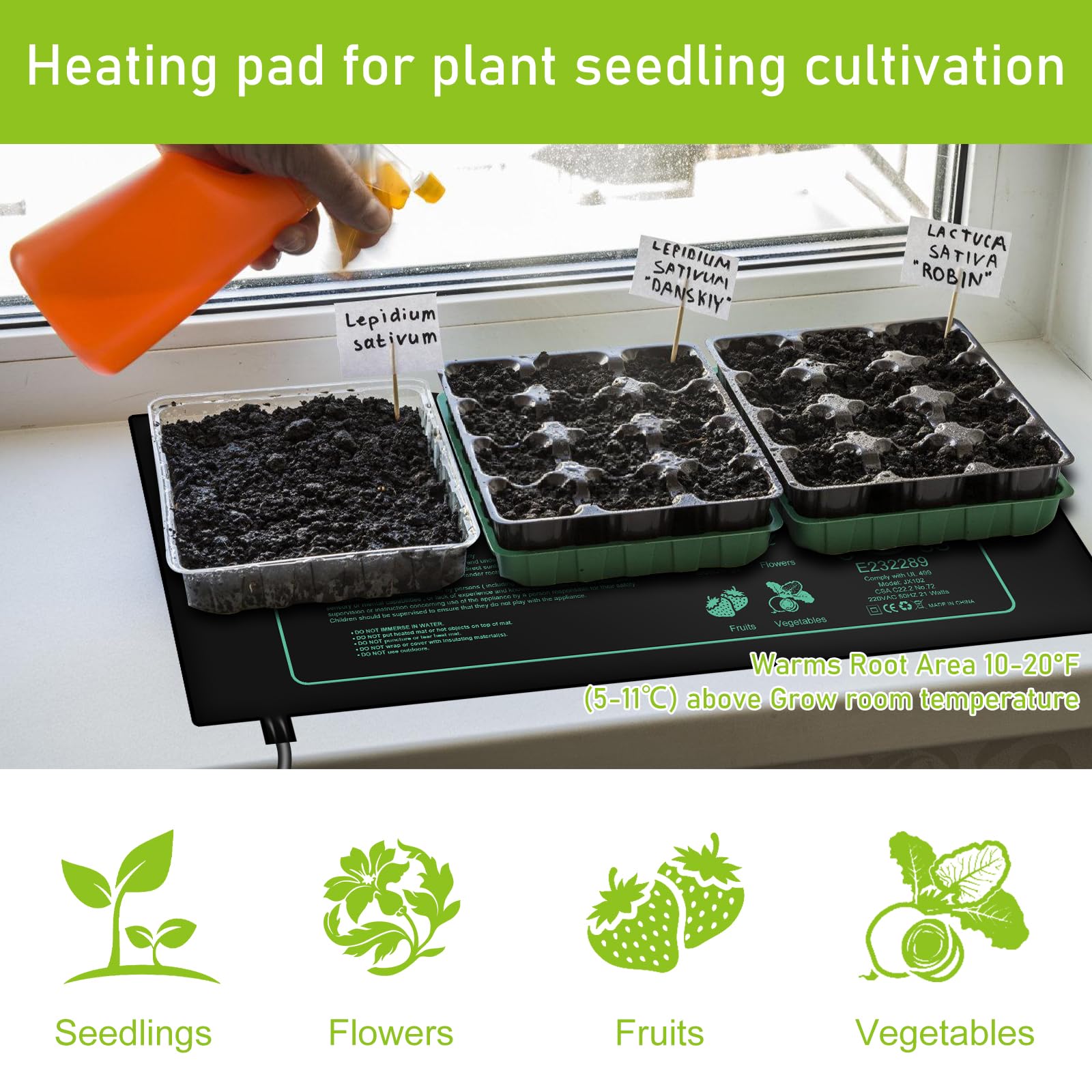 Tappetino Riscaldante Per Piantine - 25x52.5cm, Impermeabile IP67, Per Germinazione Semi E Serre