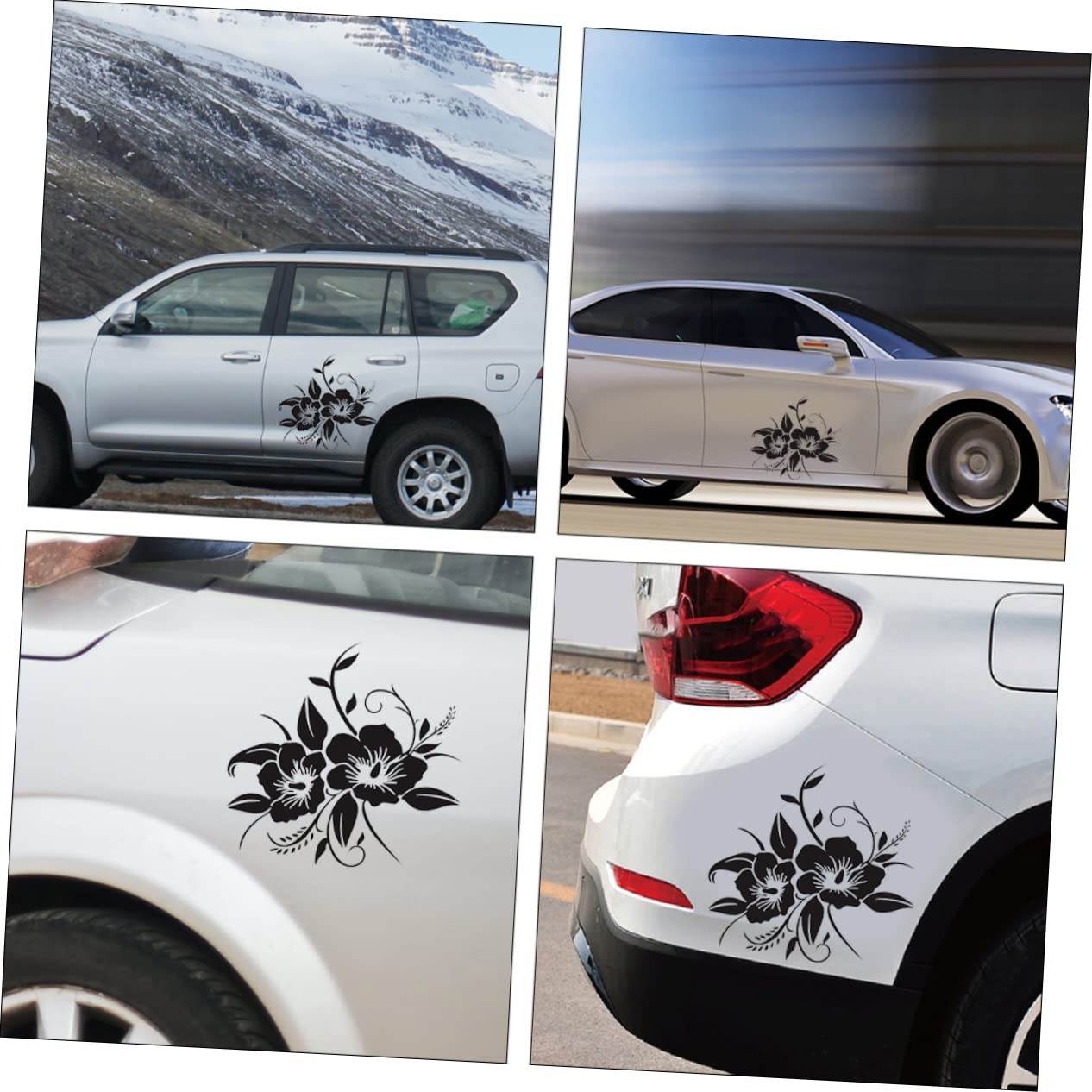 Autocollant Voiture Fleurs Noir - Déco Extérieure Vinyle - Pour Vitre, Carrosserie, SUV, Moto