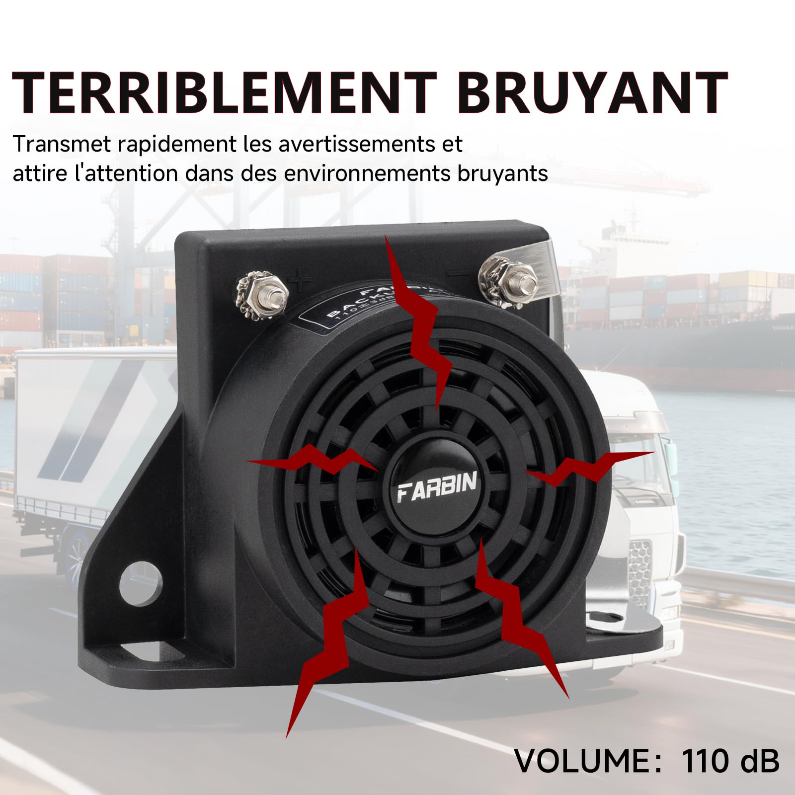 FARBIN Klaxon Voiture de Alarme Recul Voiture D’Avertissement de Bibi Etanche 12V-48V 105db Camion Renversée Universel Marche Arrière Alarme(Carrée)