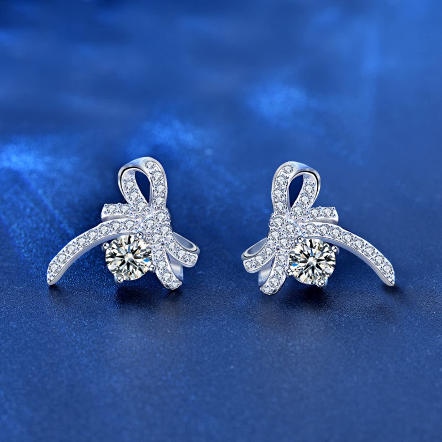WZGWDC 0,5 Karat D-Farben-Moissanit-Ohrstecker für Damen, S925-Sterlingsilber, Schleifen-Ohrringe für Valentinstag, Geburtstag, Weihnachten, Geschenk