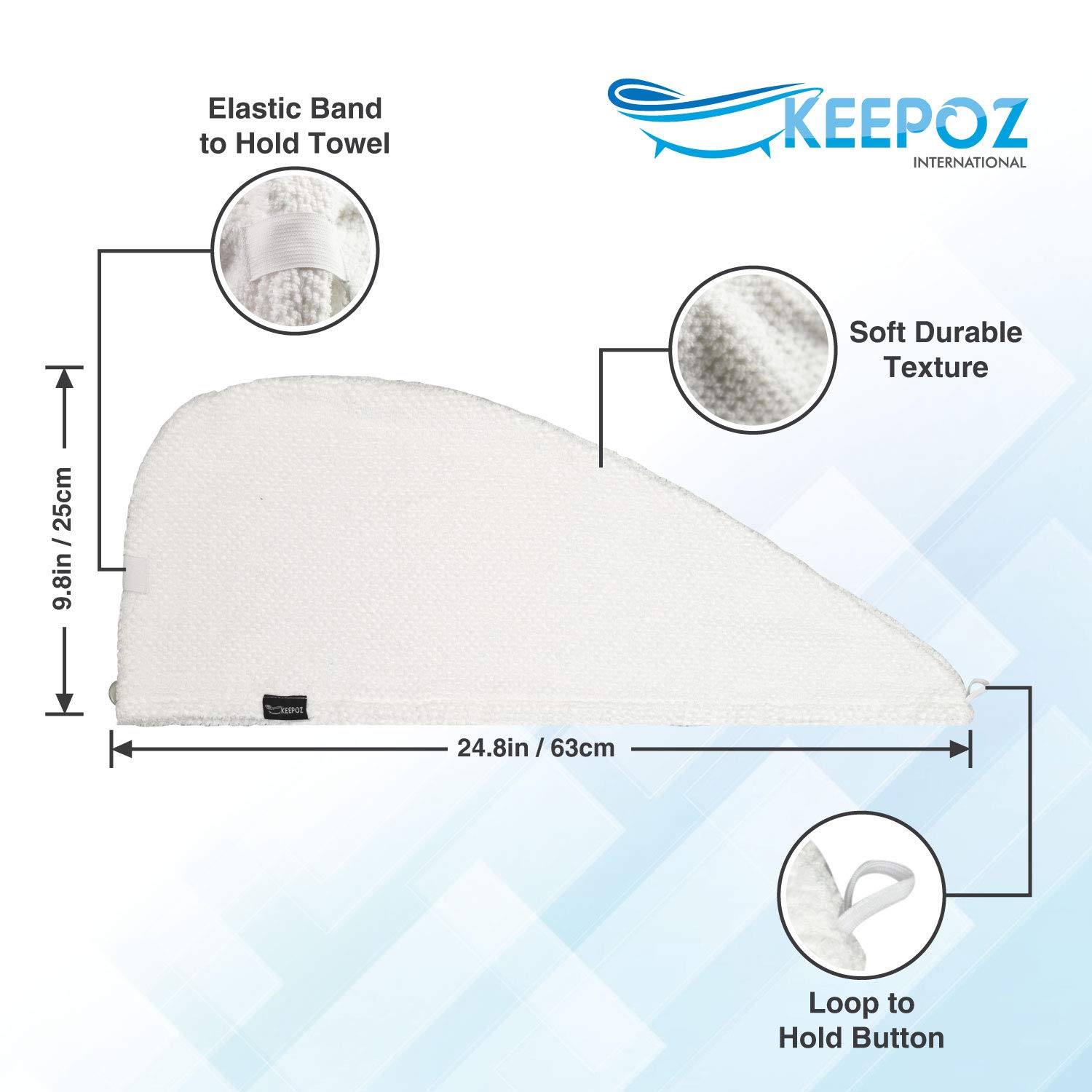 KEEPOZ Ręcznik do włosów, szybkoschnący, 100% bawełna, super chłonny, turban, opaska na głowę dla kobiet z guzikiem, produkty zapobiegające puszeniu się włosów, czepek do włosów kręconych, długich i