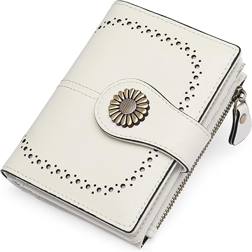 Miniatura 6 de SENDEFN Carteras pequeñas para mujer, con bloqueo RFID, de cuero, plegable, tarjetero con ventana de identificación, 1 blanco