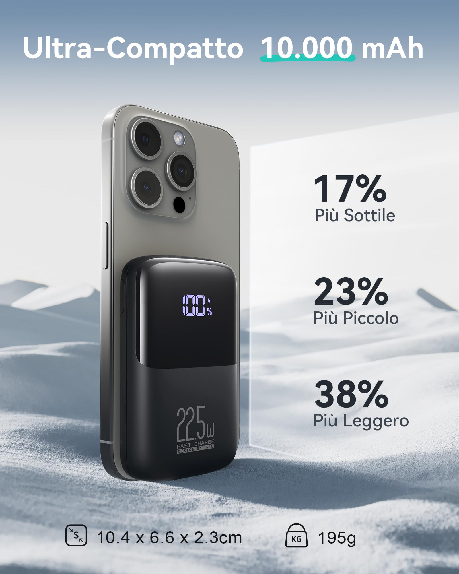 INIU Power Bank, 10000mAh 22.5W Mini Caricatore Portatile Ricarica Rapida, Batteria Esterna Powerbank per iPhone 17 16 15 14 13 Pro Max Mini Plus AirPods iPad Samsung Xiaomi HUAWEI etc