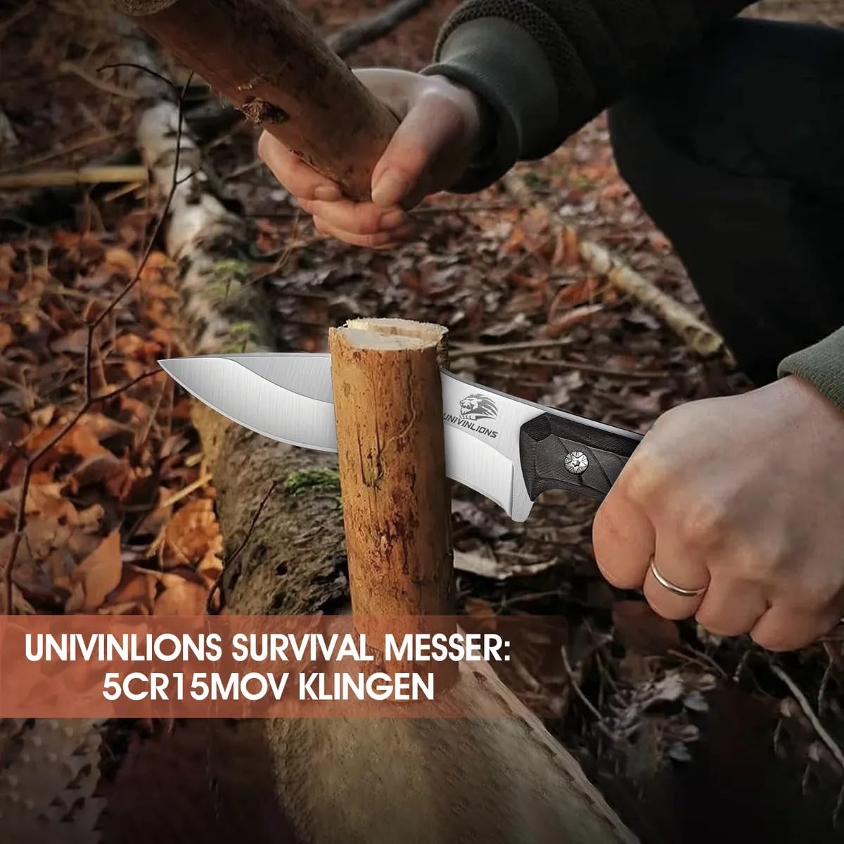 Outdoor Festatehende Klinge 11cm Survival Messer mit Scheide - Camping & Bushcraft Messer mit Holzgriff - Jagdmesser