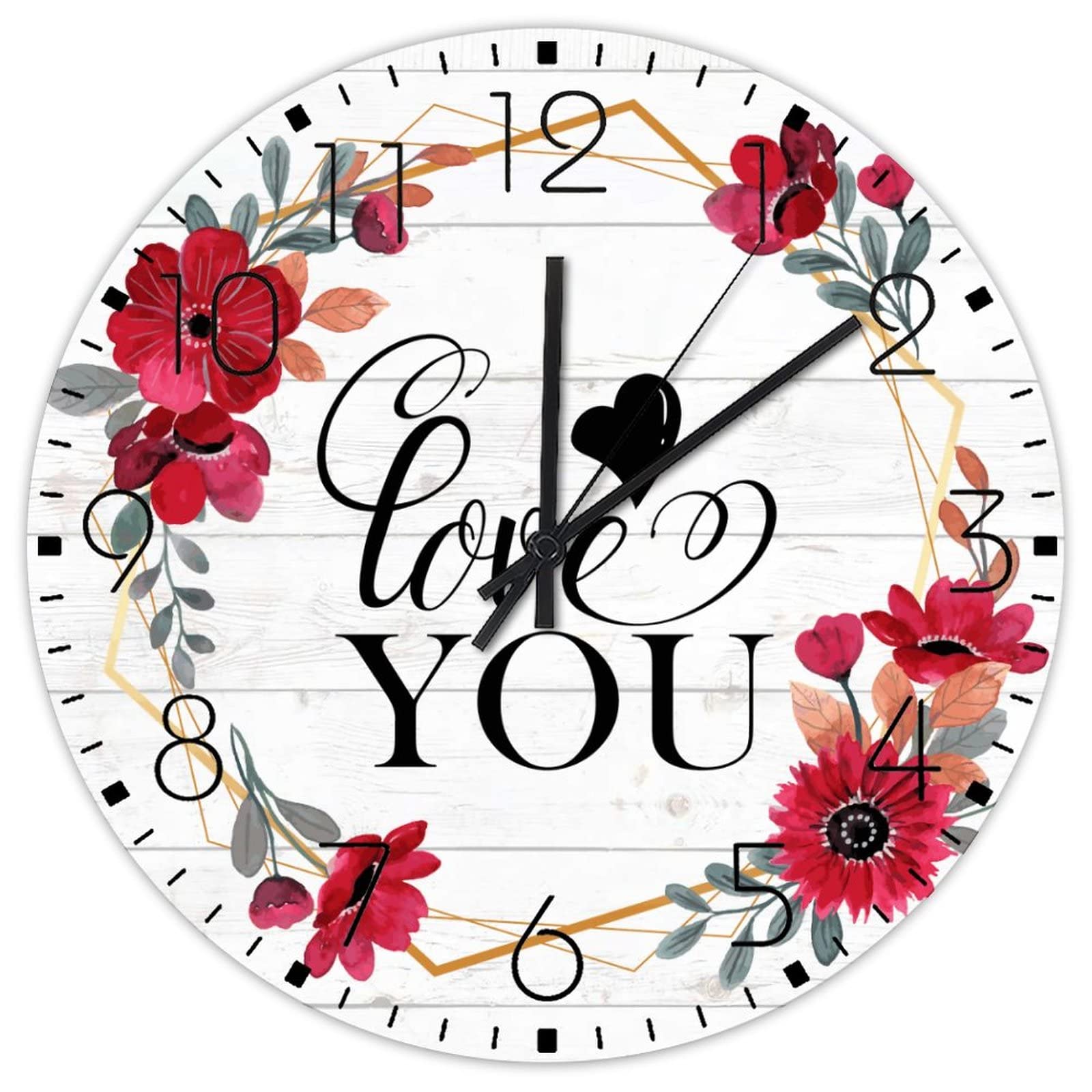 Horloge murale minimaliste Love You avec couronne végétale, message bienveillant pour la maison