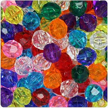 BeadTin Transparent Mix 12mm Faceted Round Plastic Craft Beads 180pcs