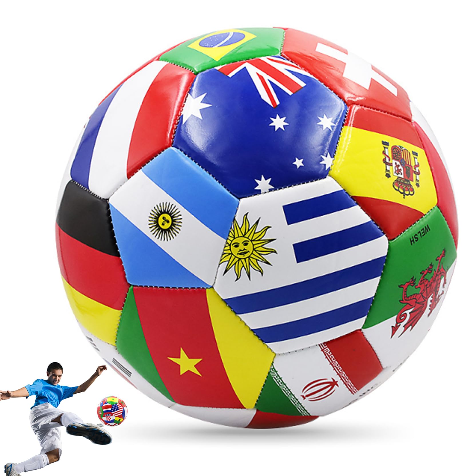 Ballon de Football Adulte, Taille de Football Taille 5, Drapeau National 8, 5 Pouces, étanche PVC Jeune Adulte pour la Pratique du Train Ligue, Courbe
