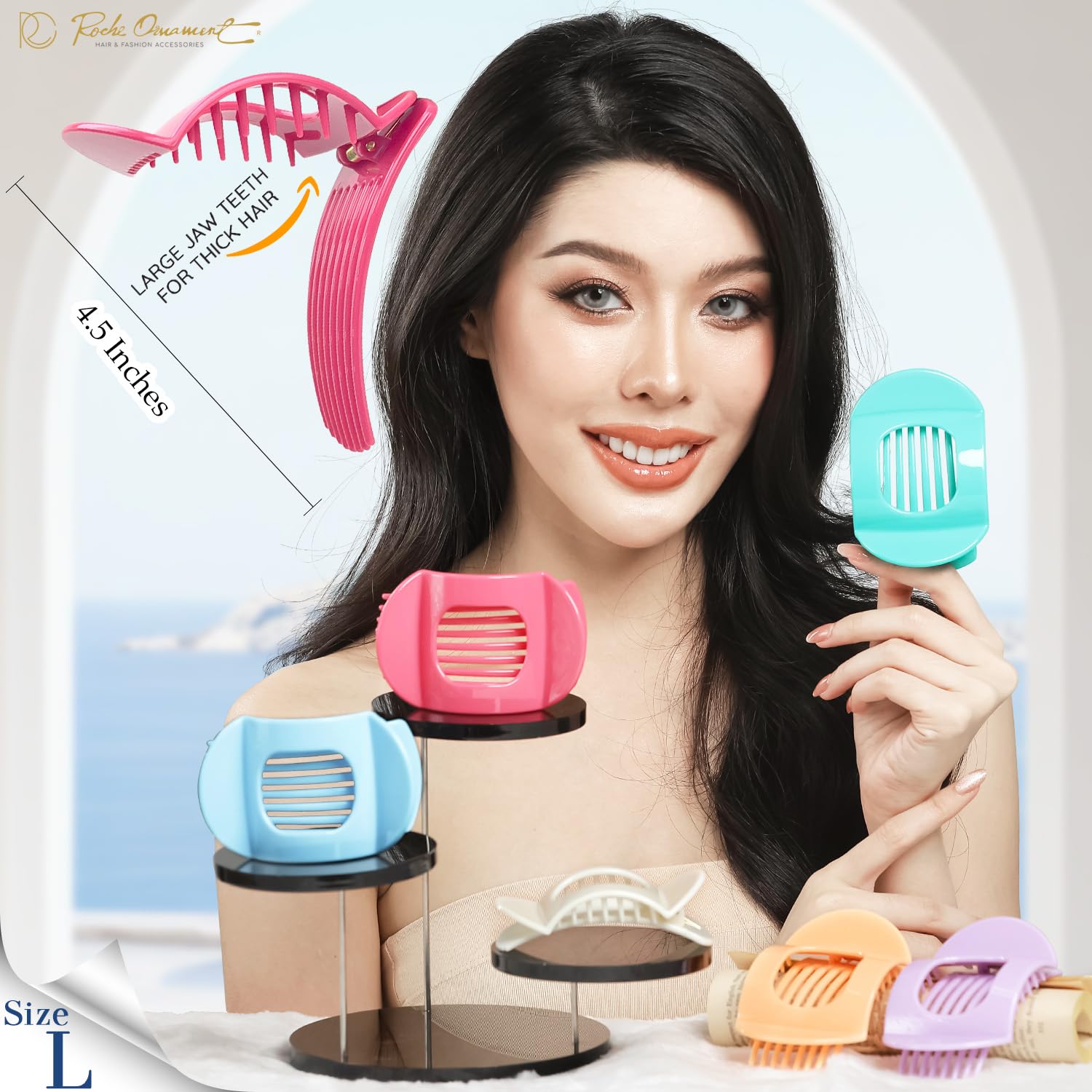 RC ROCHE 6 Pcs Flat Claw Hair Clips for Women Thick Hair French Round Duckbill Square Secure Strong Hold Grip Clamps Barrettes Curved No Slip No Crease Styling Cute Extra Jumbo XL - Image 2