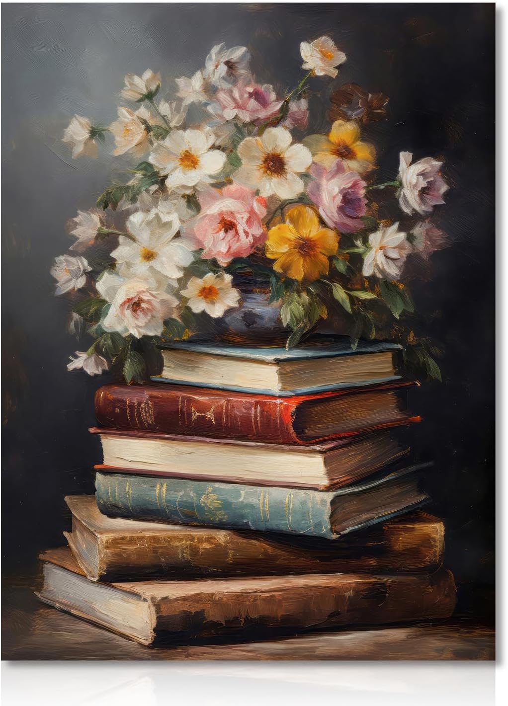 Vintage Flower Wall Art Poster Moody Flower Books Prints, Floral Oil Painting Poster Dark Academia Aesthetic Decor for Bedroom 12x16 in Unframed