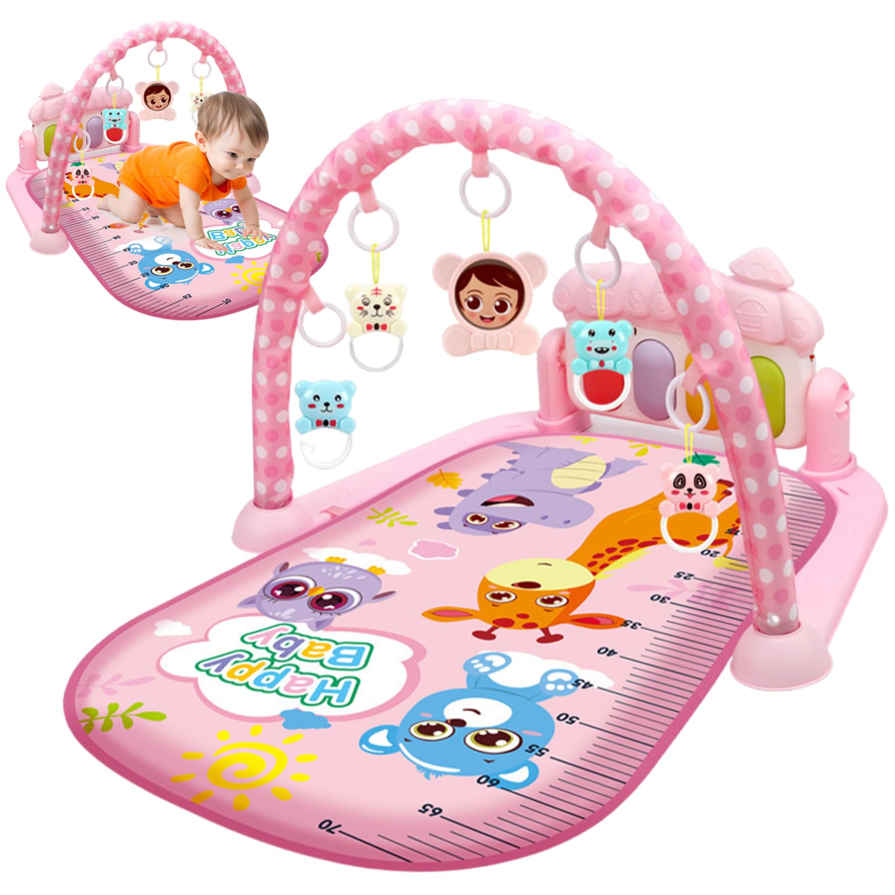 Baby Play Mat Gym and Activity Center With Music & Light, Piano Activity Mat With Rattle Pendant for Newborns, Toddlers, Early Educational (Pink)