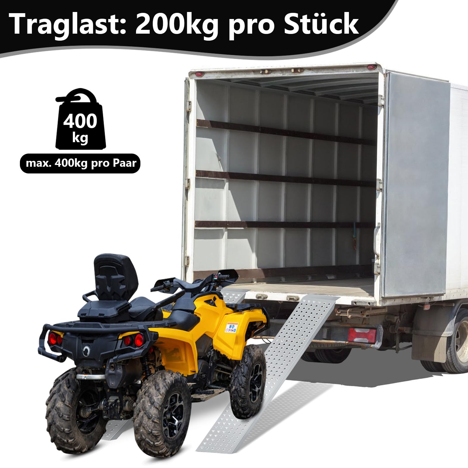 Rampa najazdowa 2-częściowy zestaw 135 cm do 400 kg | rampa załadunkowa z ocynkowanej stali, antypoślizgowa, do motocykli, ATV, skuterów, kosiarek, przyczep