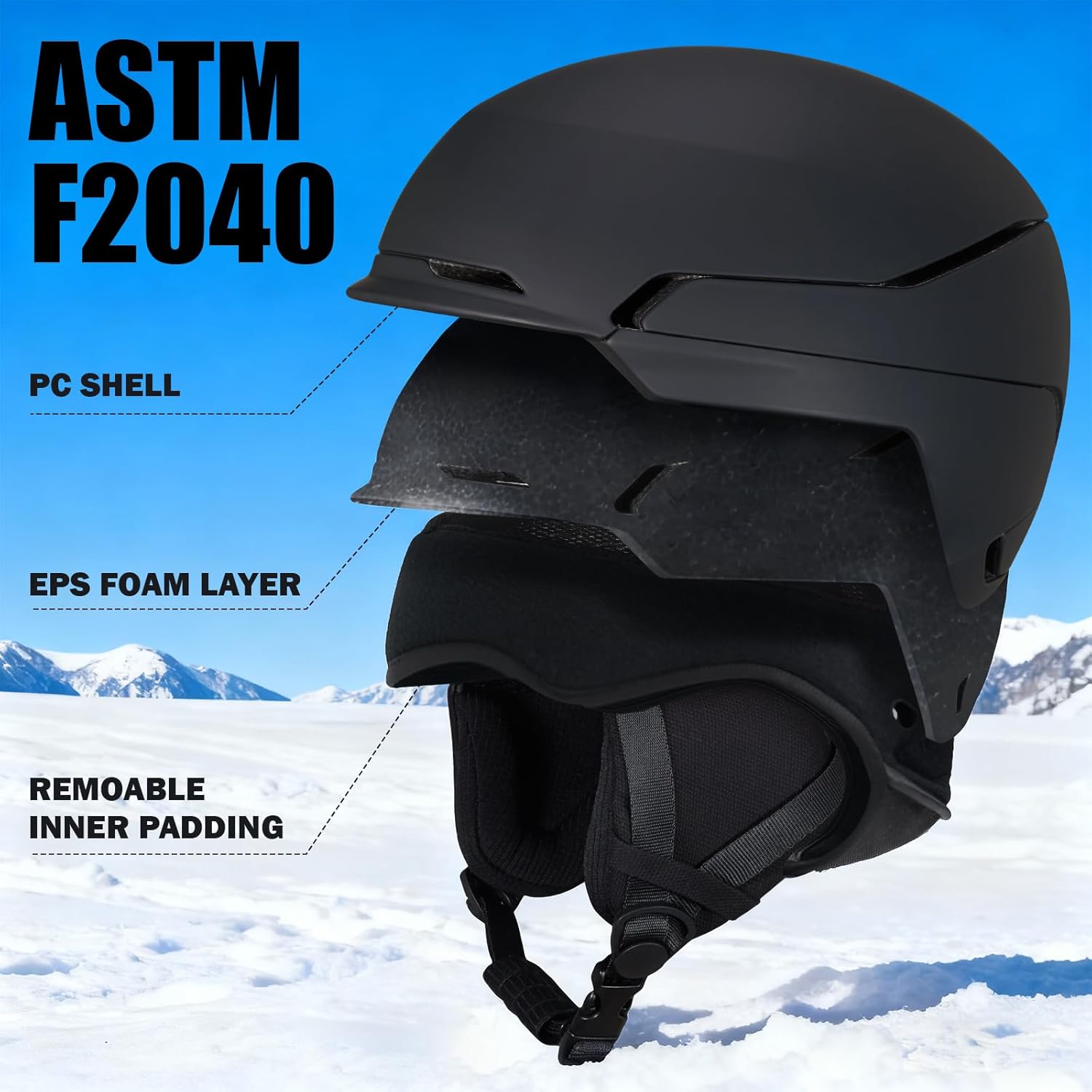 Ski Helmet Snow Snowboard Helmet for Adults, Adjustable Snowboarding Helmets DXH-811 with Goggles for Snow Sport Men and Women