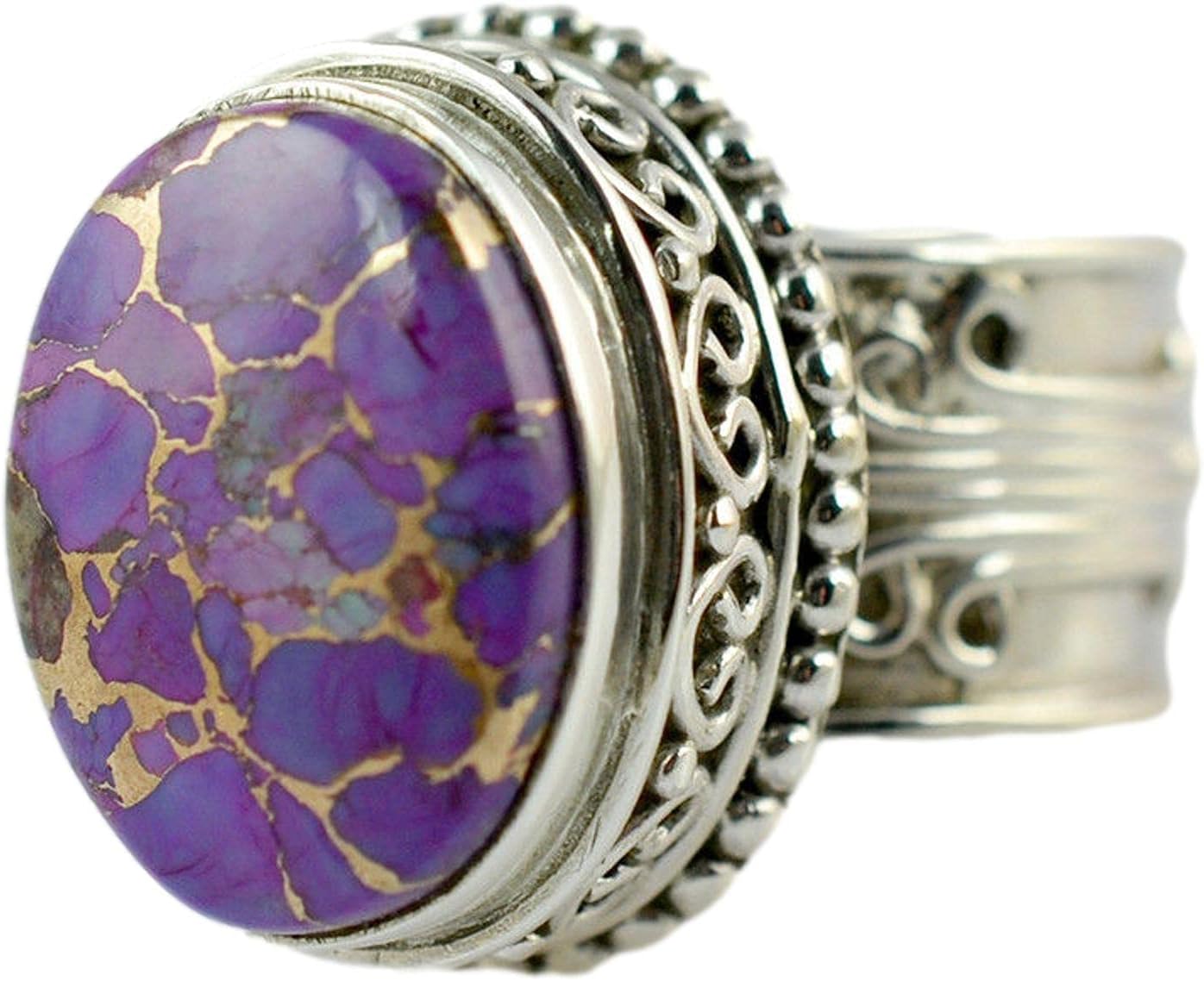 Navya Craft Purple Copper Turquoise Silver Ring, 925 Sterling Silver Handmade Promise Ring for Women, Oval Gemstone Ring Jewelry December Birthstone Gift, Christmas Anniversary Birthday Valentine Day
