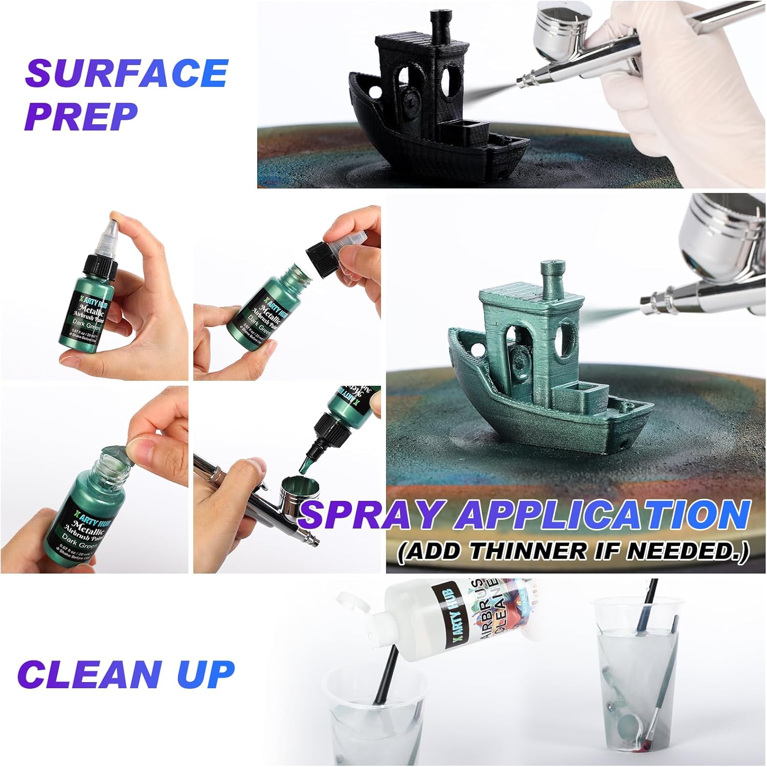 X ARTY HUB Metallic Airbrush Paint Kit, 36 Colors with 4.05 fl oz Black Primer & Thinner and 16.9 fl oz Cleaner, Ready to Spray Acrylic Paint, Water-Based Air Brush Painting Set for Artist & Beginner - Image 5