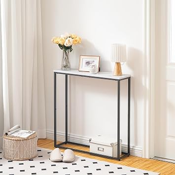 HOOBRO Console Table, Narrow Console Table for Hallway Slim, Hallway Table, Small Sofa Table for Small Spaces, Living Room, Entrance, Bedroom, Metal Frame, Marble, Black EBM76XG01