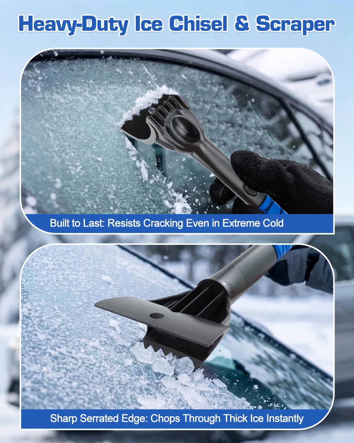 Brosse à neige et grattoir à glace pour pare-brise de voiture, outil de déneigement extensible de 102,9 cm avec tête de brosse pivotante à 360° et poignée ergonomique en mousse pour VUS