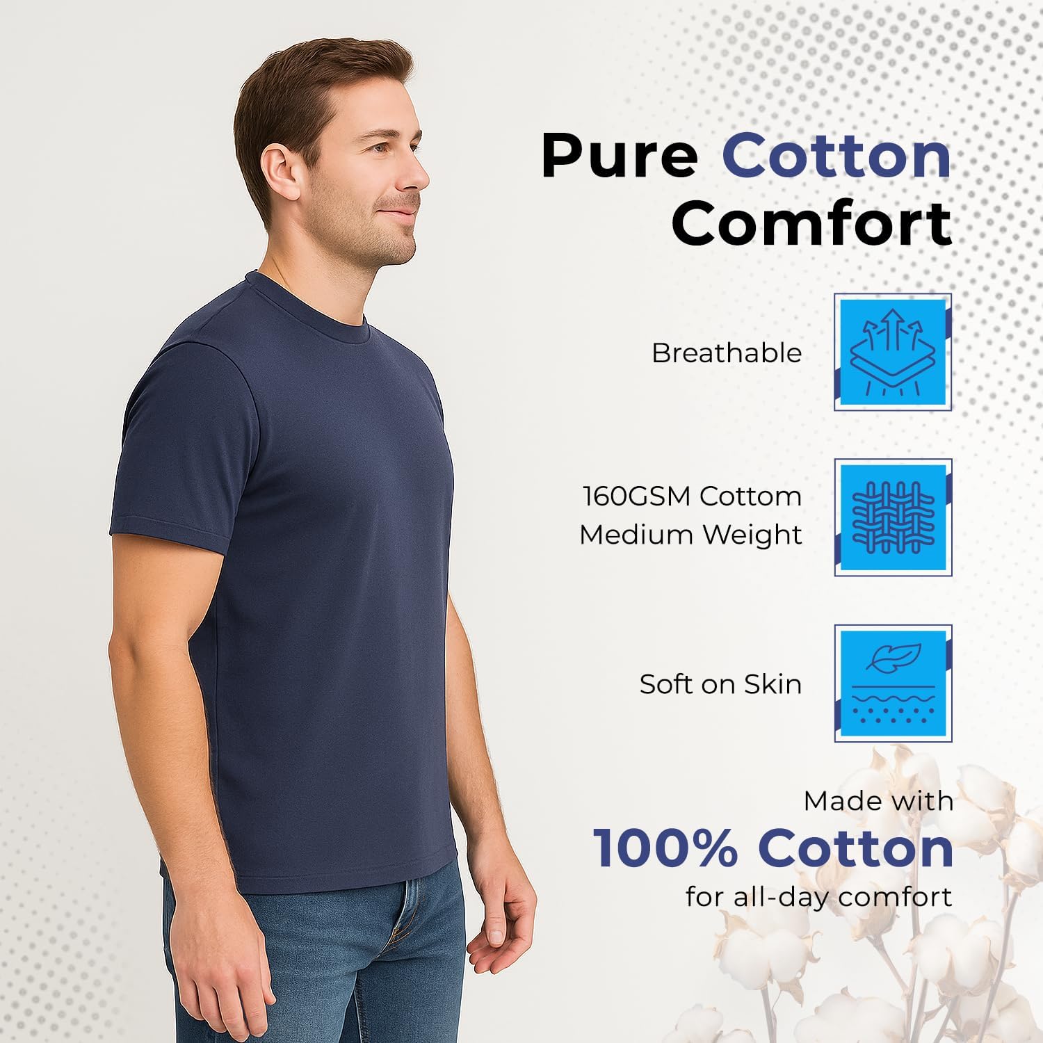 Tshirts Comfort Cotton Essential Mens T Shirts Crew Neck Regular Size Ultra Soft Classic Plain Tees image 4