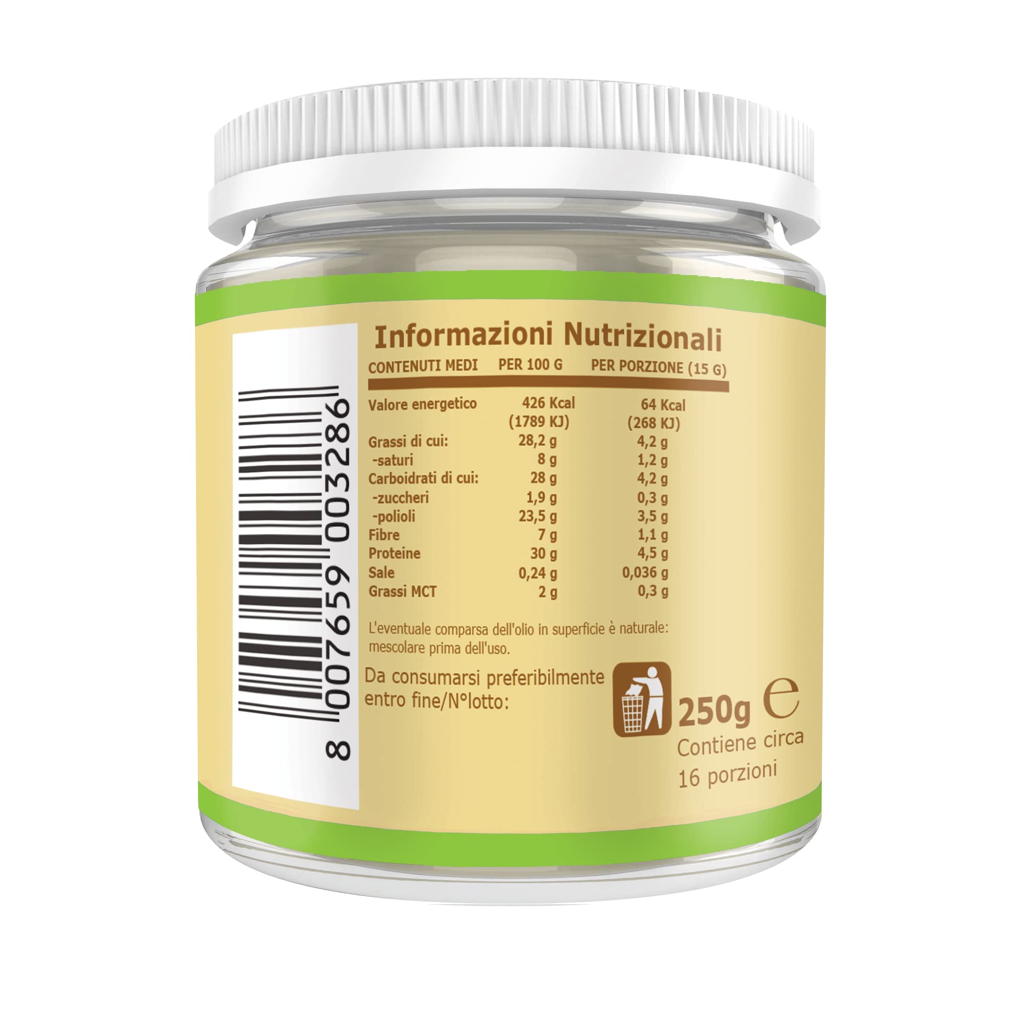 Ultimate Italia - Crema proteica al 30% spalmabile, senza zuccheri - 250g - gusto cioccolato bianco - senza lattosio e glutine - 100% vegetale - poche calorie, con vitamine