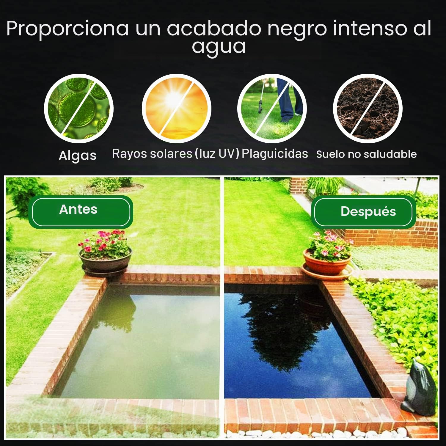 HYDRA Tinte Negro líquido de 250 ml Trata hasta 1063 litros para Fuentes de Agua (Interior y Exterior).