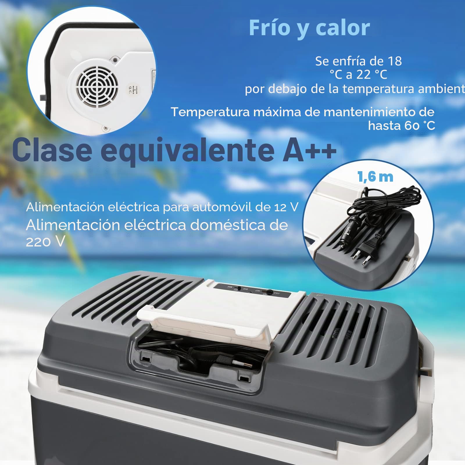 Nevera portátil para coche, 24 L, mini nevera termoeléctrica de 12 V 230 V, calienta y enfría, nevera eléctrica con modo ECO, portátil, para coche, barco y camión, con cable, A++