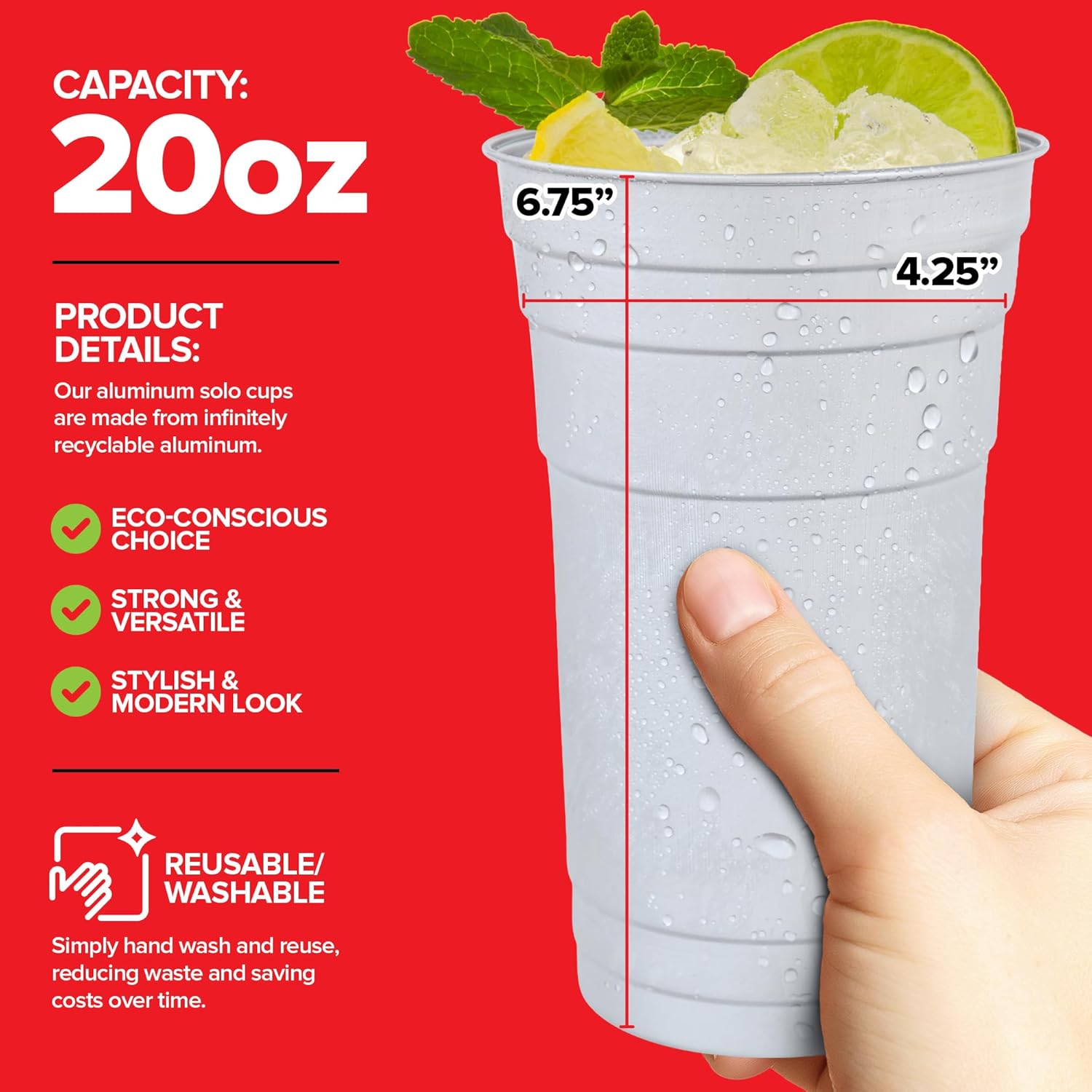 Stock Your Home 20oz Infinitely Recyclable Aluminum Cups (30 Pack) – Premium Disposable & Reusable Metal Cups, Durable Aluminum Drinkware for Events, Parties, and 4th of July Celebrations