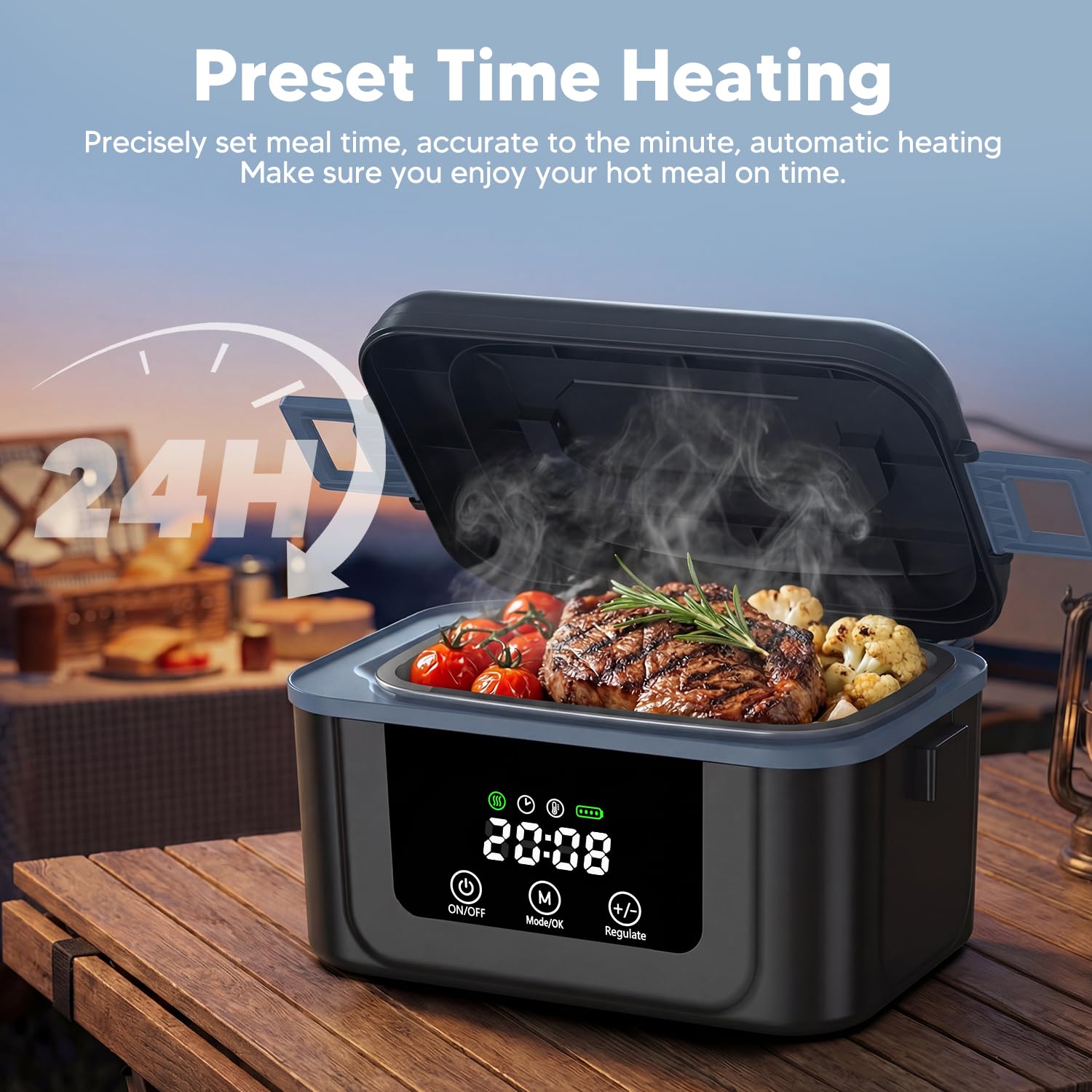 Elektrische Lunchbox mit Akku, 2026 Upgrade Electric Lunch Box mit Display & Eiskristallbox, 1,5L Wiederaufladbar Elektrisch Beheizbare Lunchbox Tragbare Heat Box für Arbeit/Auto/LKW/Büro/Reisen