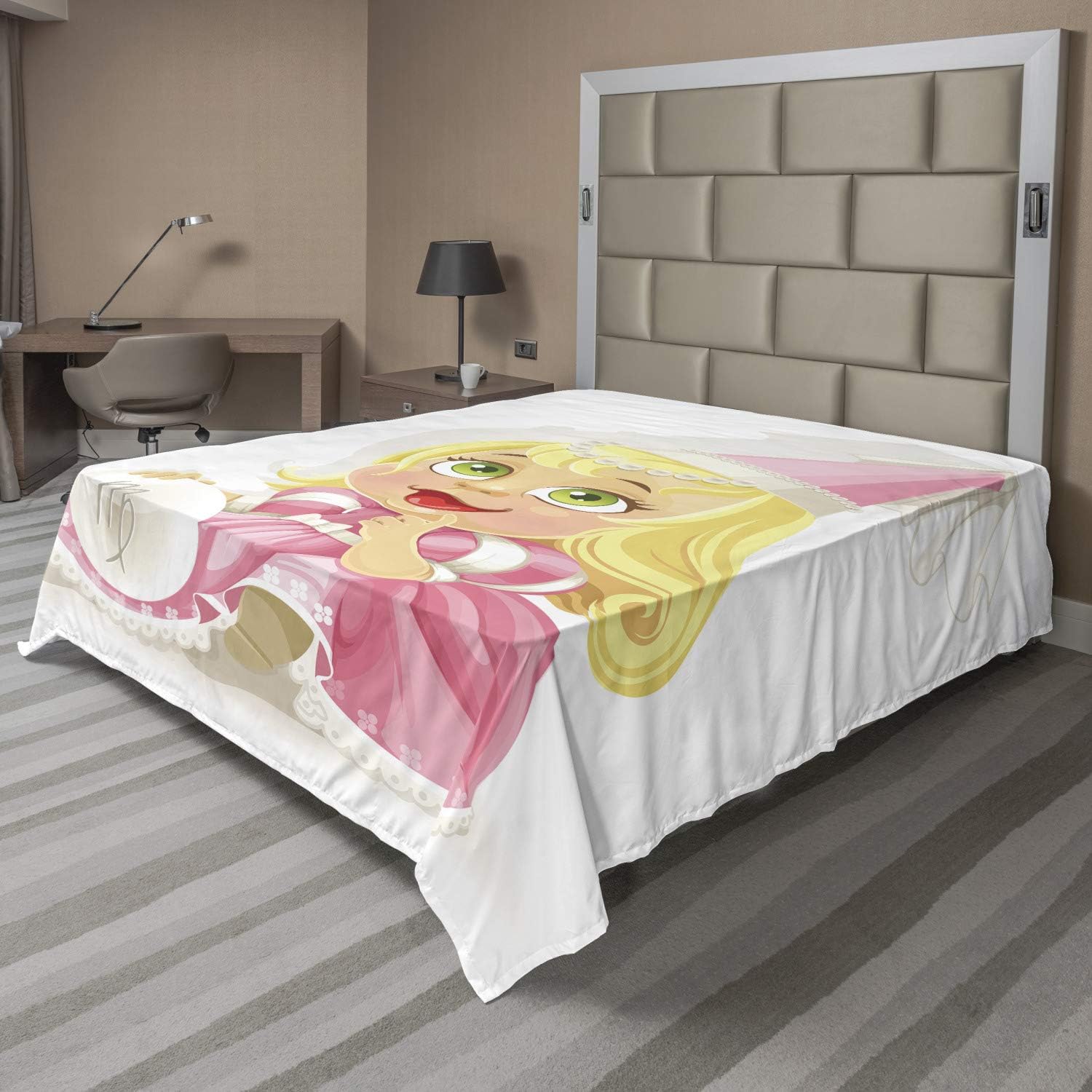 Ambesonne Zodiac Virgo Flat Sheet, Cartoon with Pink Clothes Yellow Hair and Green Eyes Girls, Soft Comfortable Top Sheet Decorative Bedding 1 Piece, Full Size, Multicolor