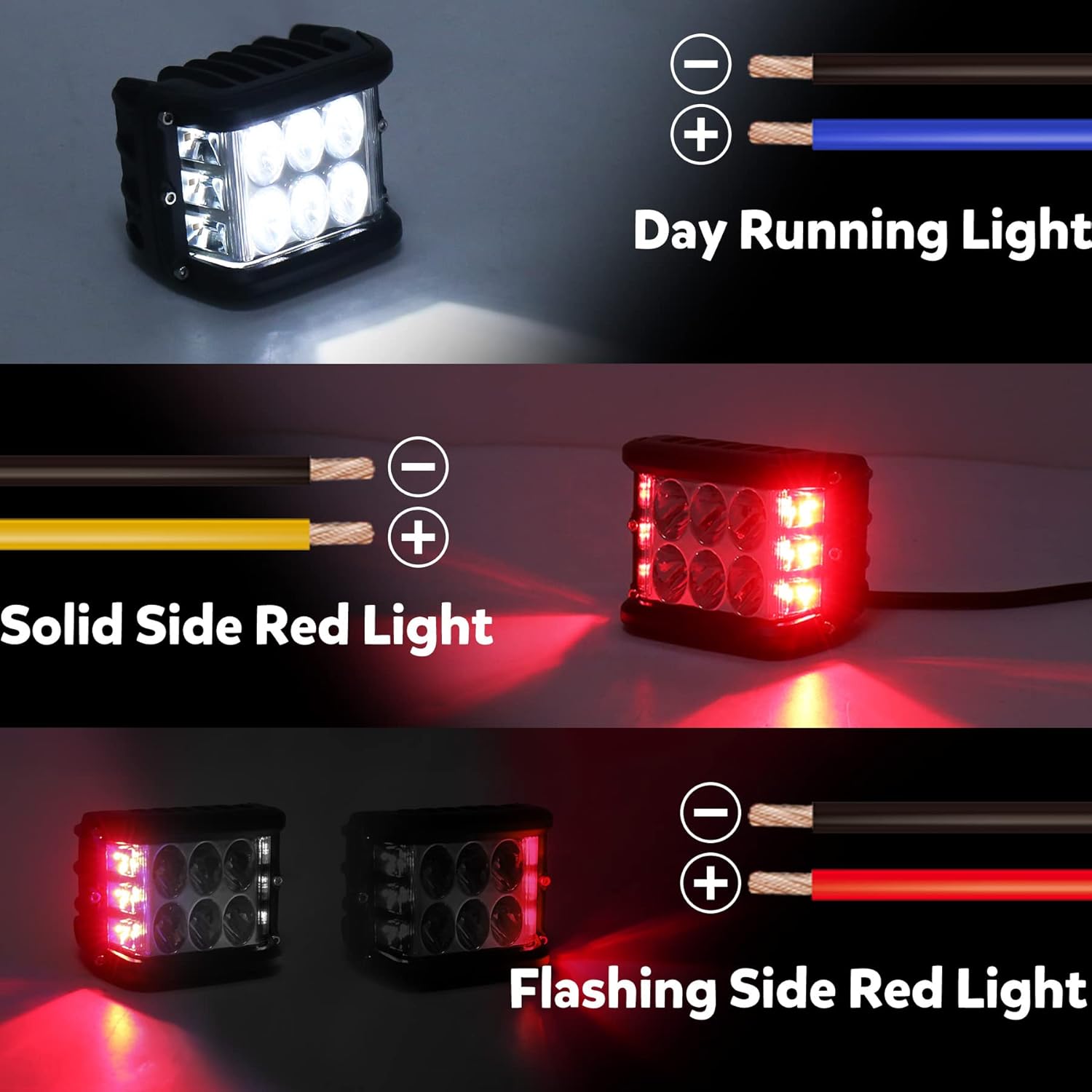 4 Inch Side Shooter LED Pod Lights with White DRL & Red Strobe Flash IP67 Waterproof Off Road Lights for 4x4 Truck ATV SUV UTV