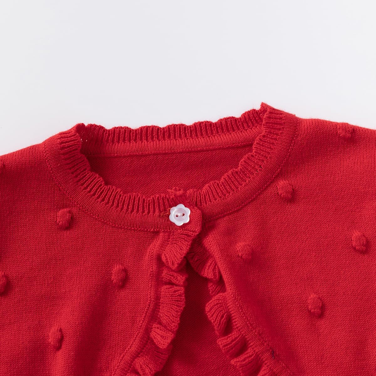 Little Girls' Knit Cardigan Bolero Shrug with Ruffle Trim, Toddler Girls Long Sleeve Cropped Bolero Jacket Sweater