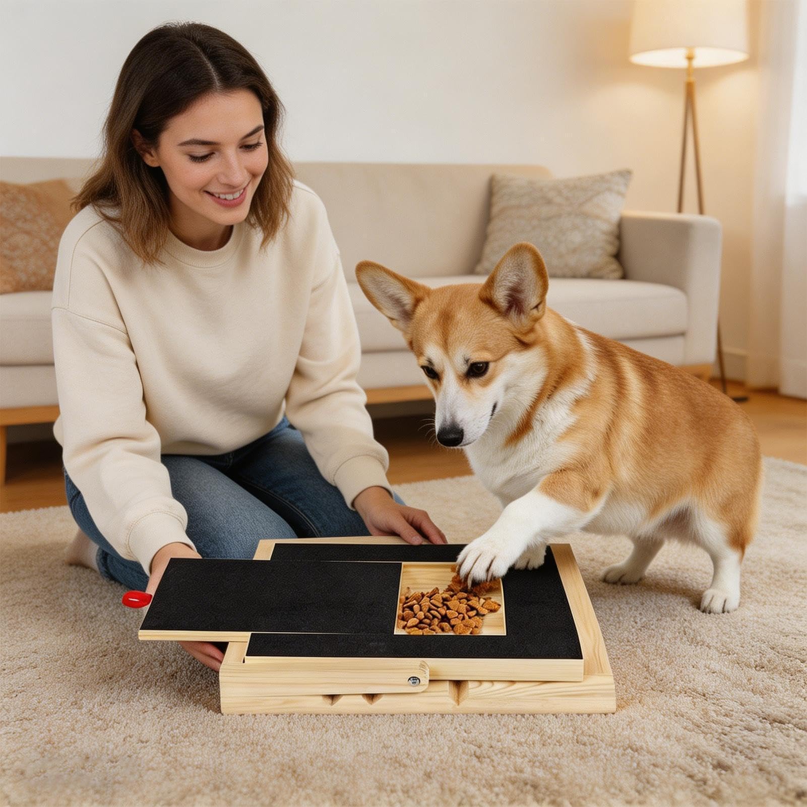 Tavoletta Abrasiva Unghie Cane Rifinitore In Legno | Tappetino Abrasivo Unghie Cane Con Cassetto Snack Addestramento interattivo cuccioli razze piccole medie grandi e angolo