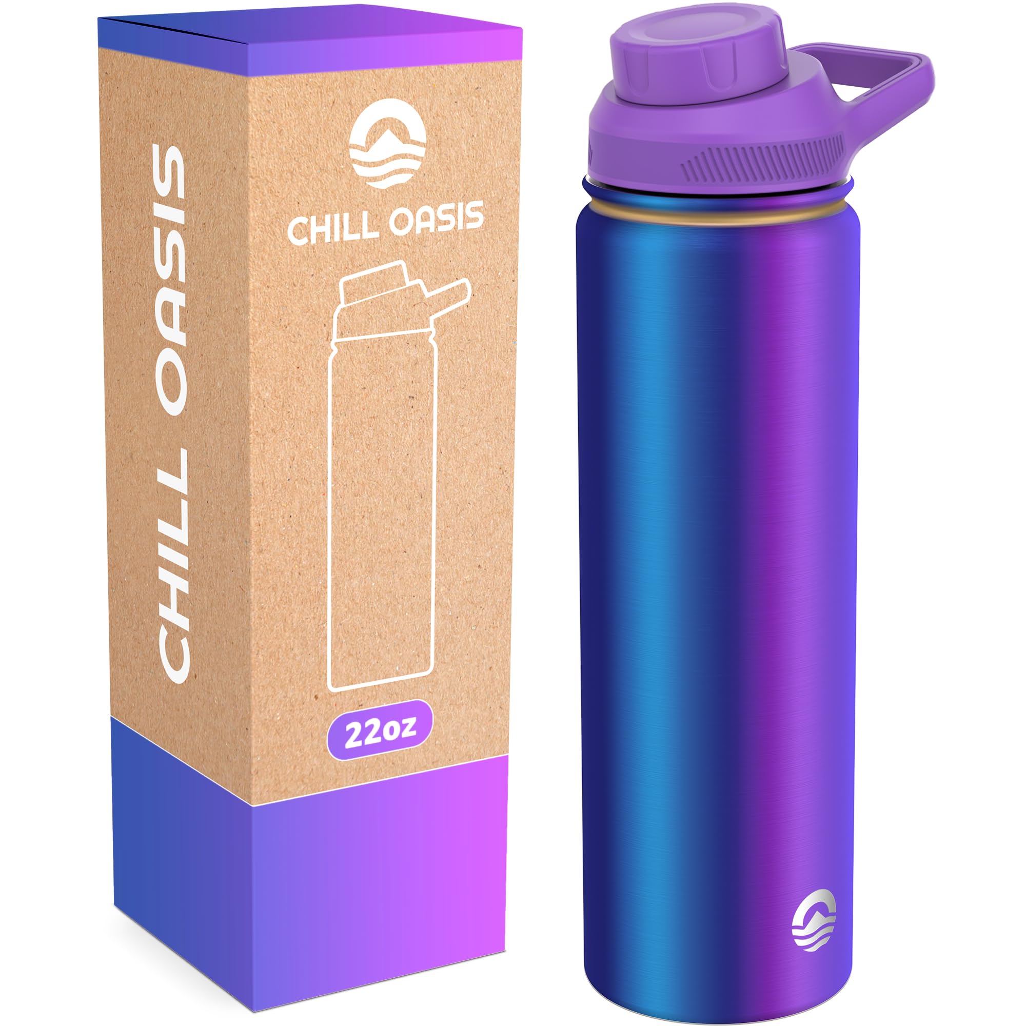 Chill OasisWater Bottle | Compatible With Popular Flavor Cartridges | BPA Free, Leak Proof, Double-Walled Vacuum Insulated Stainless Steel, and Dishwasher Safe | Cold for 24 Hours (Aura, 22oz)
