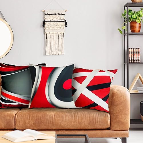 Miniatura 3 de Juego de 4 fundas de almohada rojas de 18 x 18 pulgadas modernas rayas abstractas negras grises y blancas para sofá sala de estar sofá al aire libre
