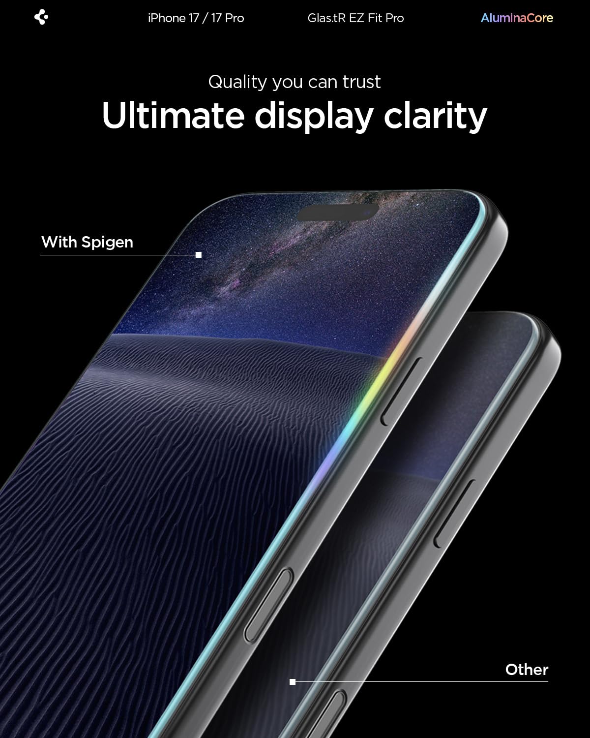 Spigen Glas.tR EZ Fit Pro Vetro Temperato compatibile con iPhone 17, iPhone 17 Pro/16 Pro, 2 Pezzi, Installazione Facile, Cristallino, Durezza 9H Pellicola prottetiva