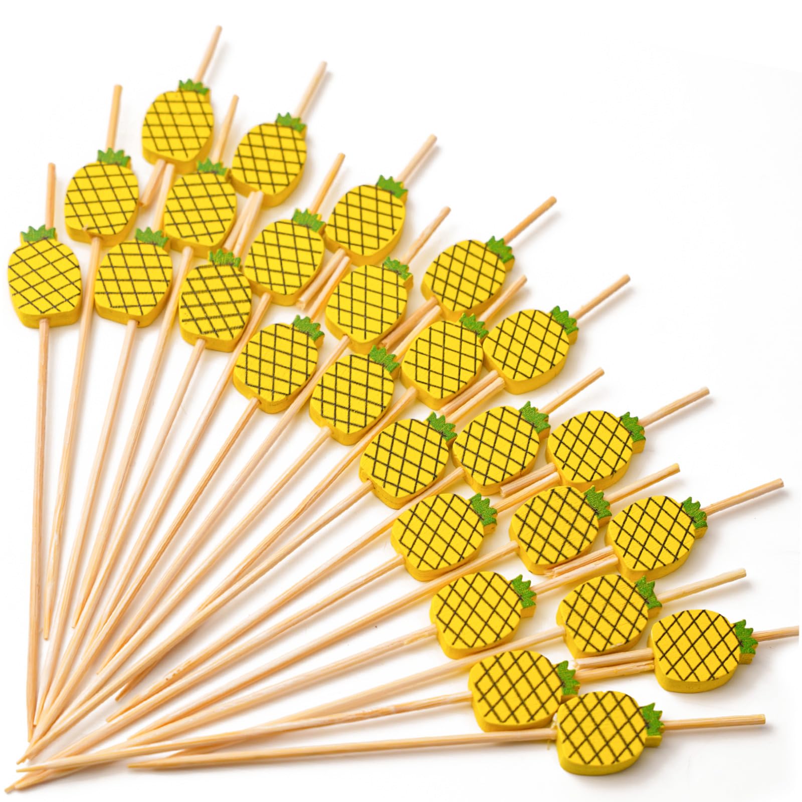 PuTwo Cocktail Picks Handmade Bamboo Toothpicks 100pcs 4.7" in Yellow Pineapples