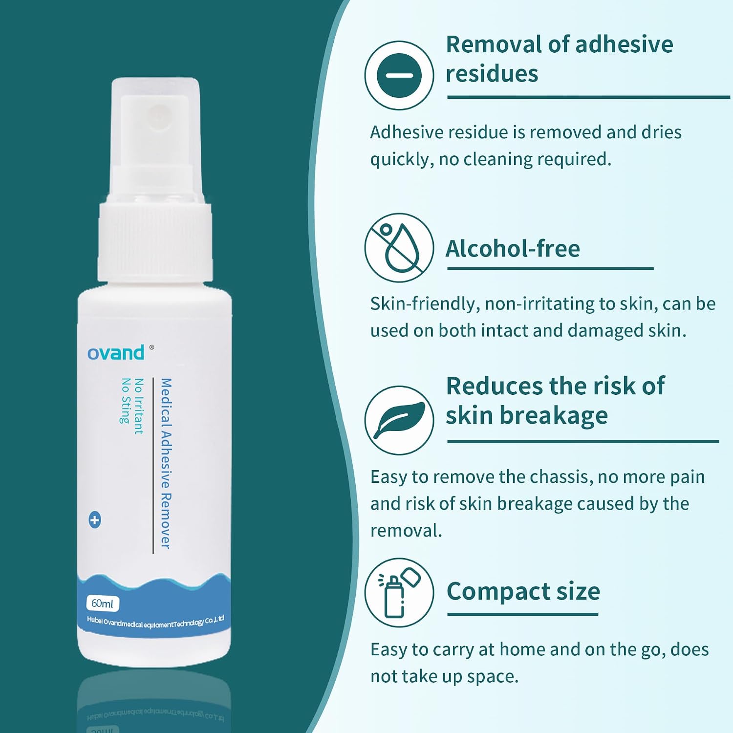 No Sting Medical Adhesive Remover for Skin,Adhesive Remover Spray,Ideal for Ostomy Patients,Sensitive Skin and Bandage Removal,Alcohol Free (Spray 60mL)