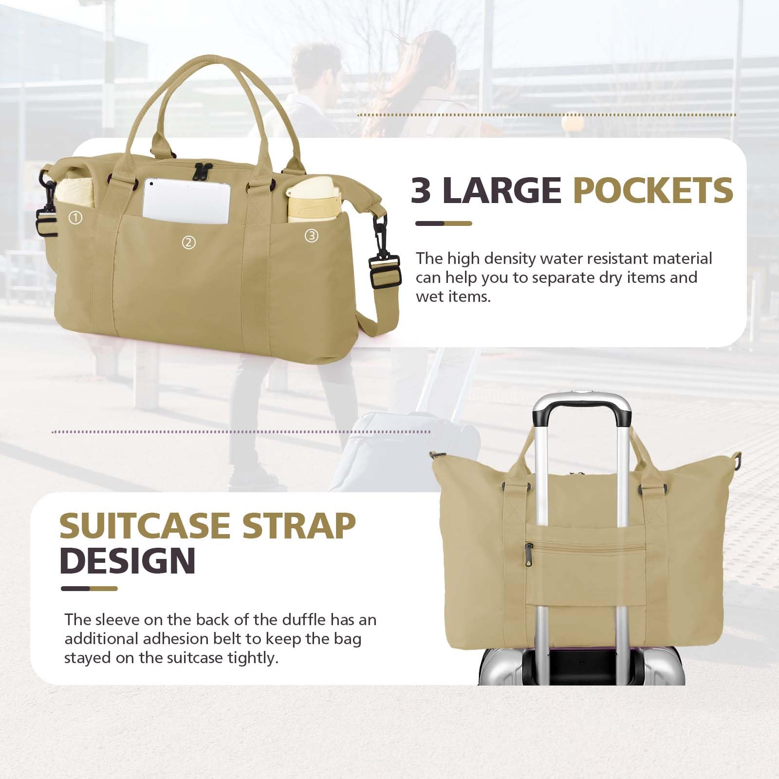 Travel Duffle Bag, Waterproof Weekender Bag Carry On Tote Bags for Women, Travel Essentials Sport Gym Bag for Men, Hospital Bag for Labor and Delivery, Overnight Bag Luggage Bag with Trolley Sleeve view 5