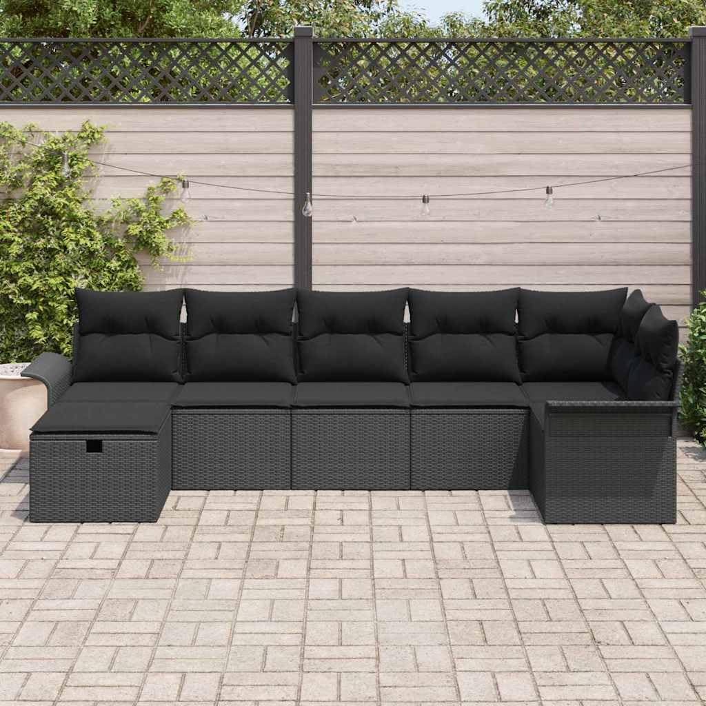 HaoChrymec Salon de Jardin modulable en polyrotin Noir, 7 pièces, 52.7kg