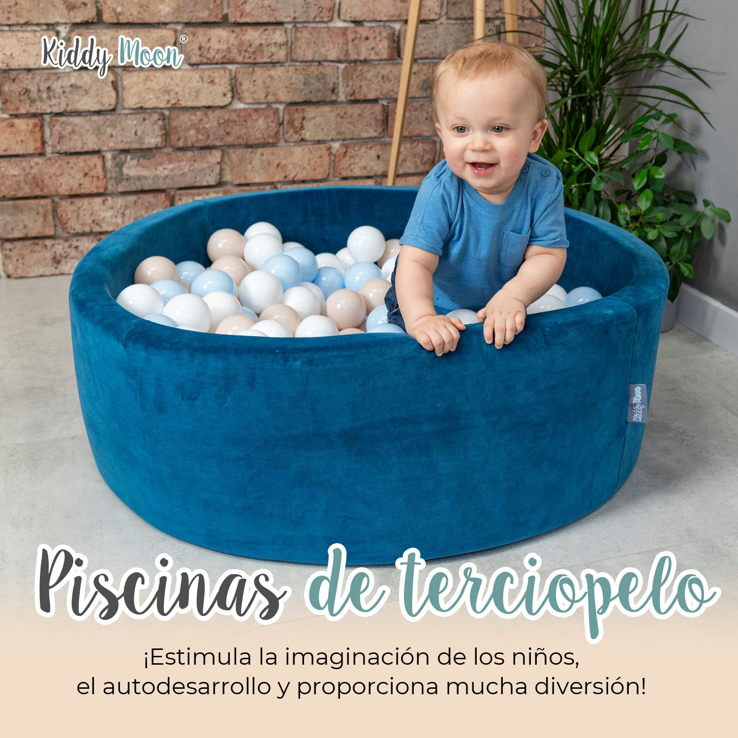 KiddyMoon Piscina de Bolas en Terciopelo para Bebés Redonda 90x30 con 200 Pelotas 7cm Zona de Juego Niños Pequeños Verde del Bosque - Turqosc Gris Blanco Menta