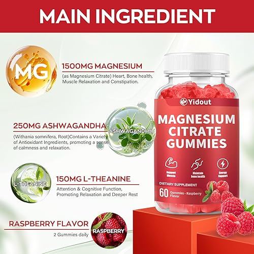 Miniatura 5 de Gomitas de magnesio de alta absorción para adultos, suplemento de magnesio para apoyo muscular, nervio, hueso y corazón, vegano, sin OMG, sabor
