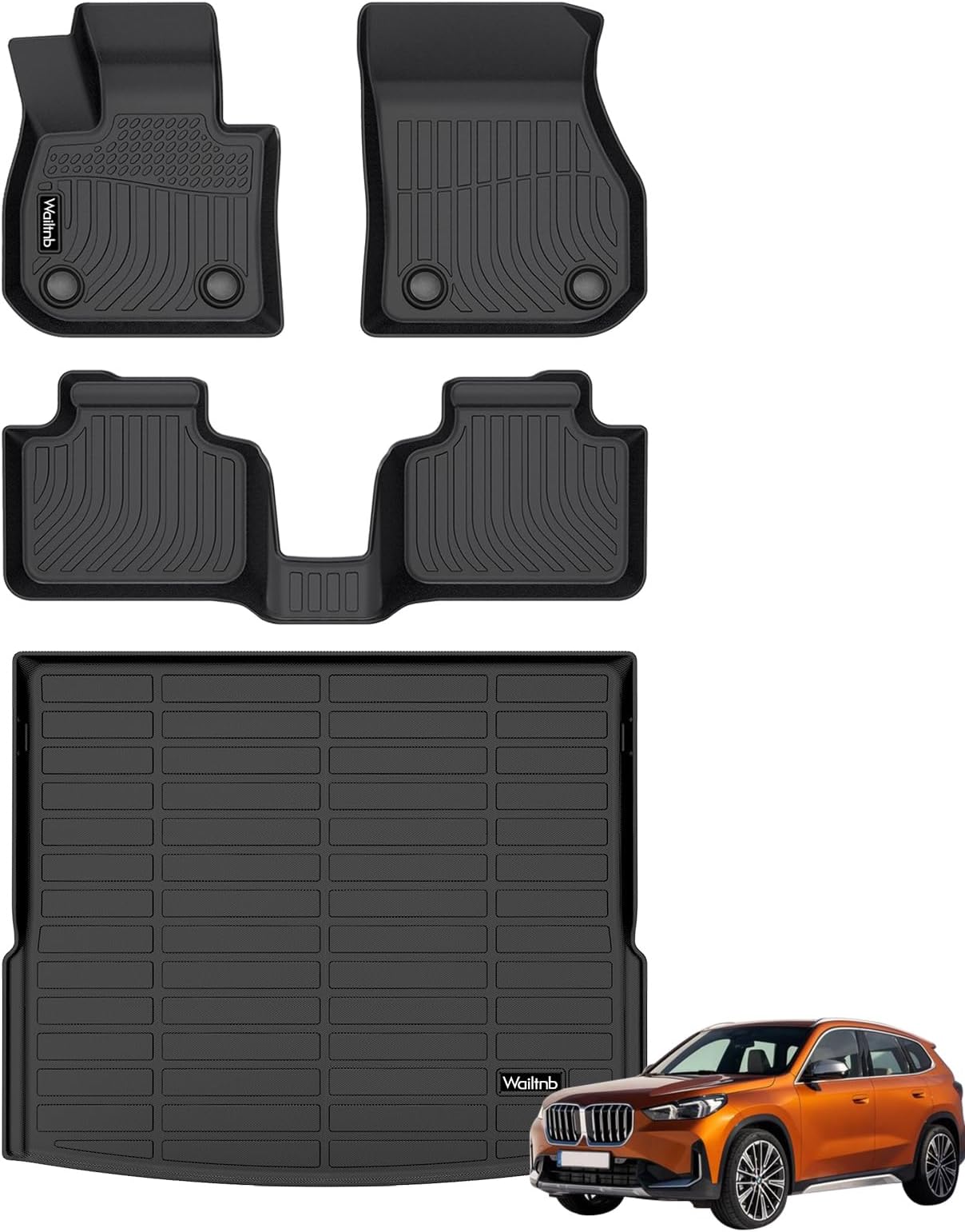 All Weather Floor Mats & Cargo Liner Custom for 2025 2024 2023 BMW X1 Car Mats Liners Cargo Trunk Mat Liner Trunk Mat BMW X1 Floor Mats Automotive Accessories Black