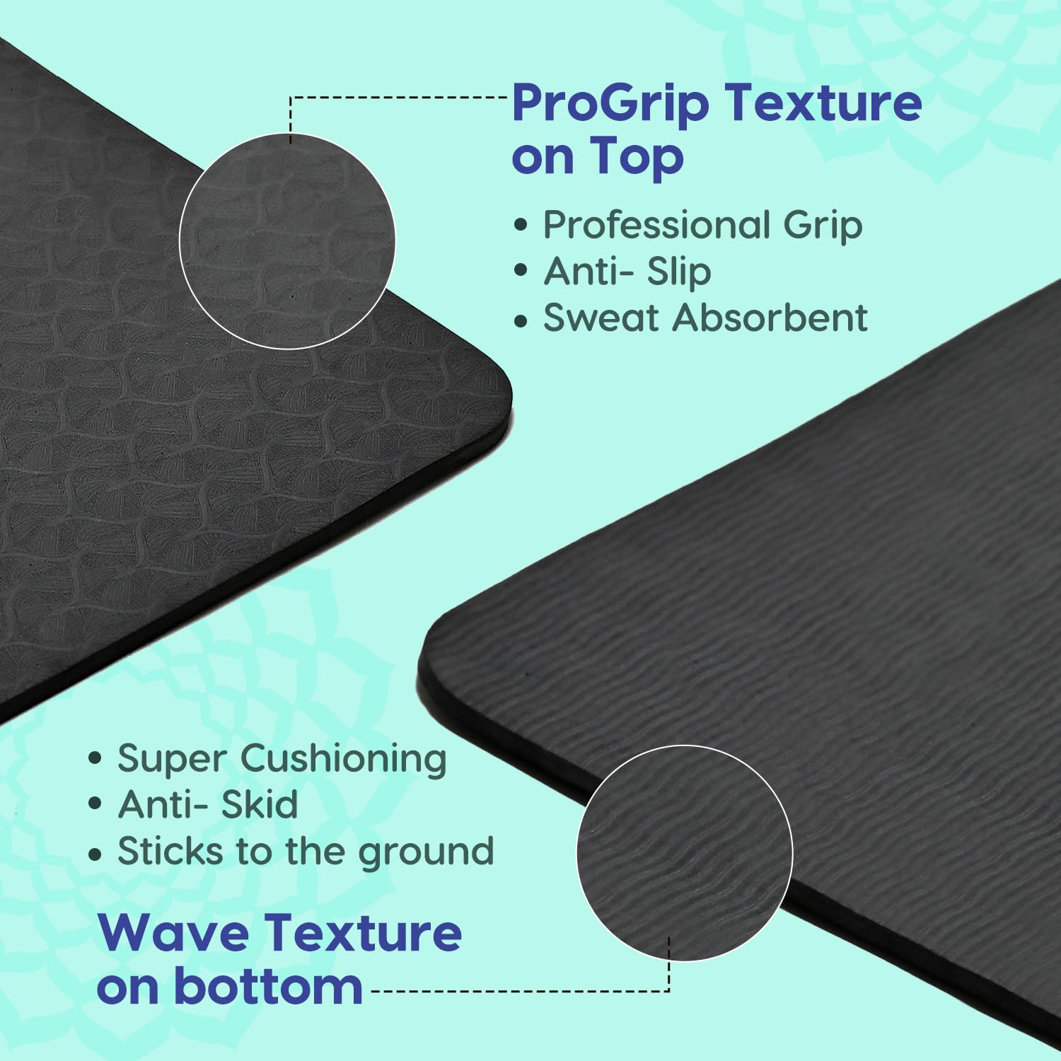 Wiselife True Alignment Yogamatte + schlanker Yogagurt für Damen und Herren (Probalance TPE-Material, 6 mm dick, lang, breit) (Anthrazit), Schwarz