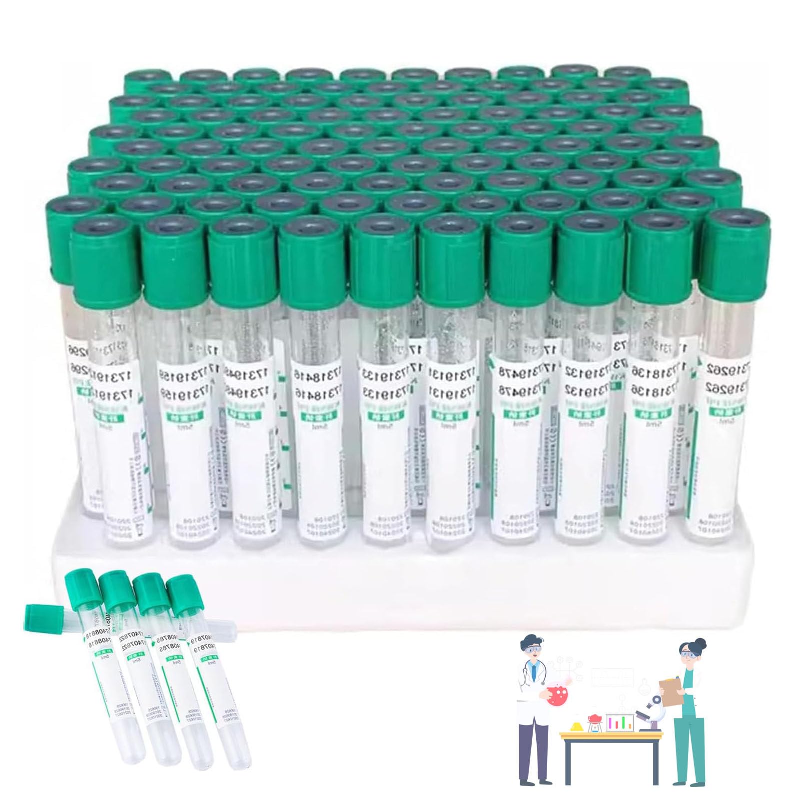 Gplhain Green Glass Blood Tubes + Top - 100Pcs 3Ml/5Ml/10Ml Heparin Sodium Blood Collection Tubes, Versatile Test Tubes For Experiments,3Ml