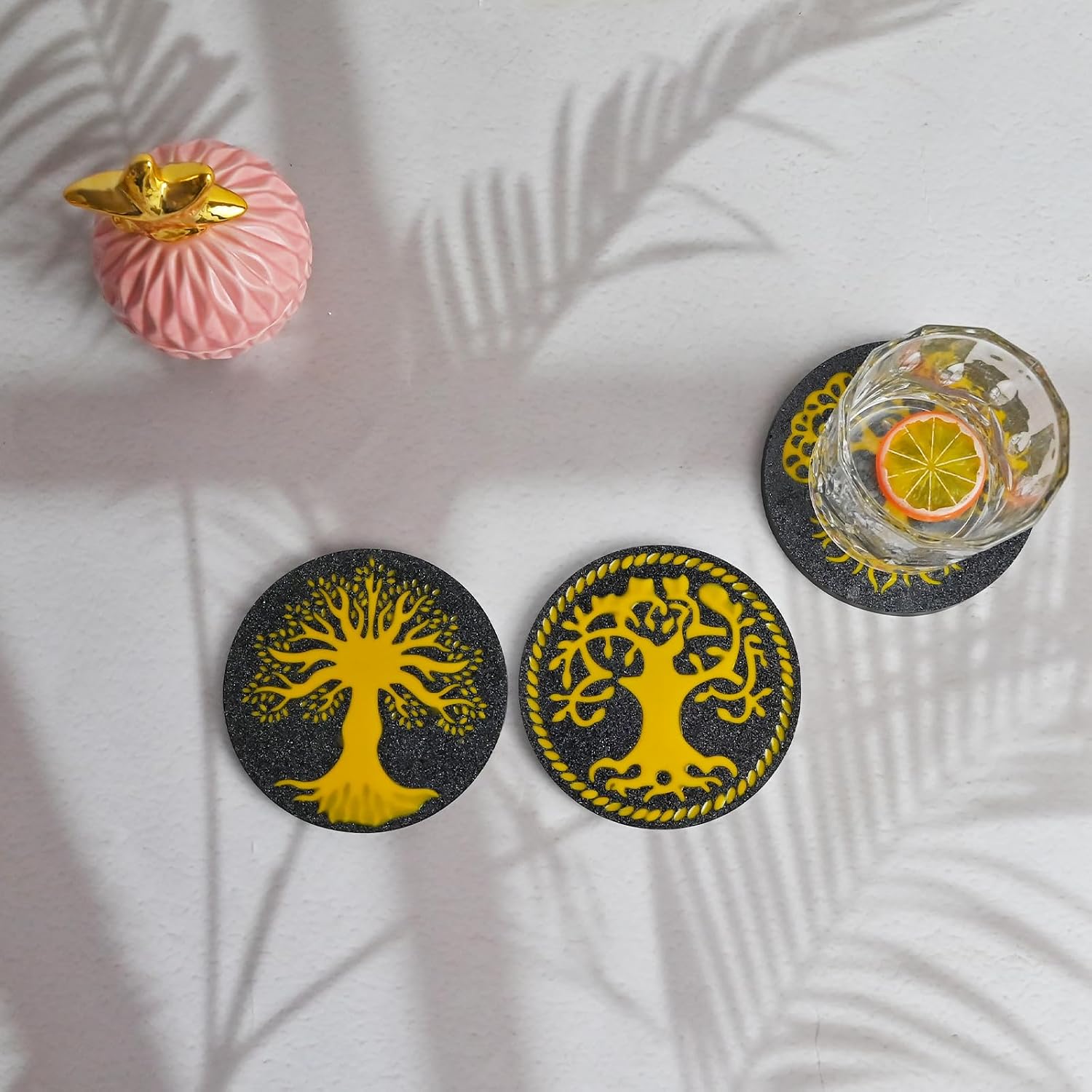 Tree of Life Coaster Molds Set, 4.3 Inch Round Silicone Resin Molds, Decorative Design for Wine Glass and Cup Coasters