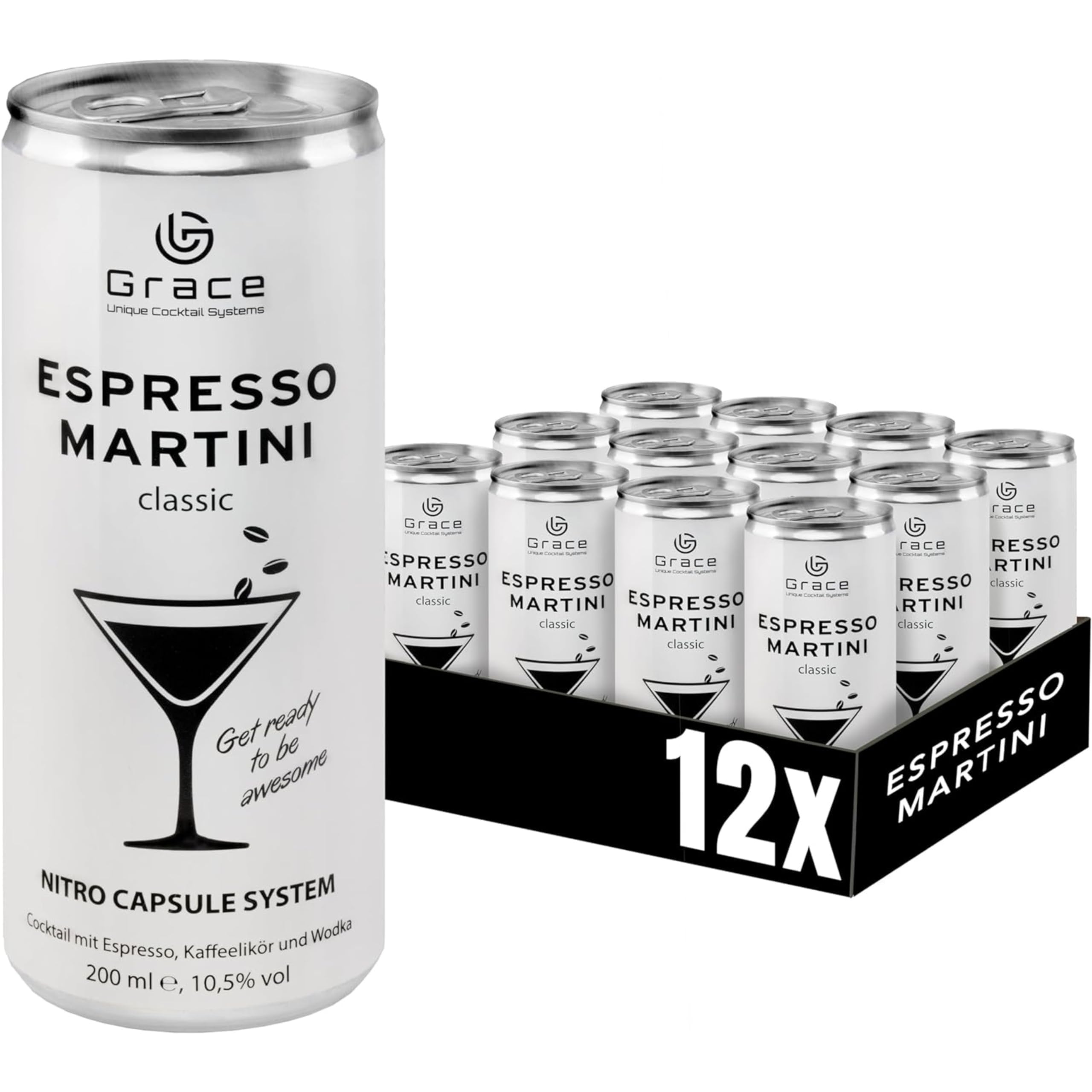 Grace Espresso Martini Dose (12 x 200 ml inkl. Pfand) – der legendäre Cocktail perfekt gemixt dank innovativem Kapselsystem – Kaffeelikör Espresso Martini